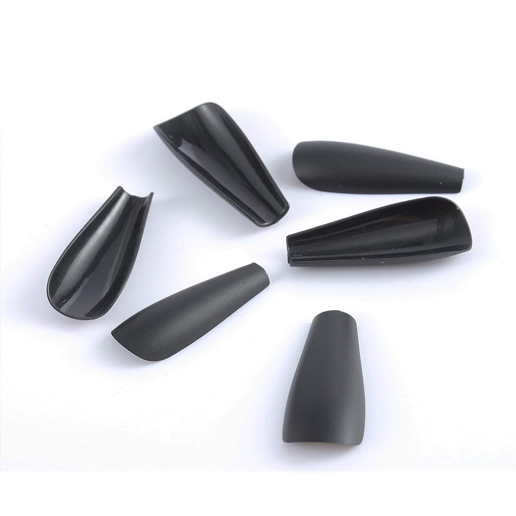 Black Matte Extra Long Ballerina Press-On Nails - 24pcs Coffin Fake Nails for Women, Full Cover Artificial Nails for Wedding, Party & Prom | Perfect for Special Occasions & Everyday Glam