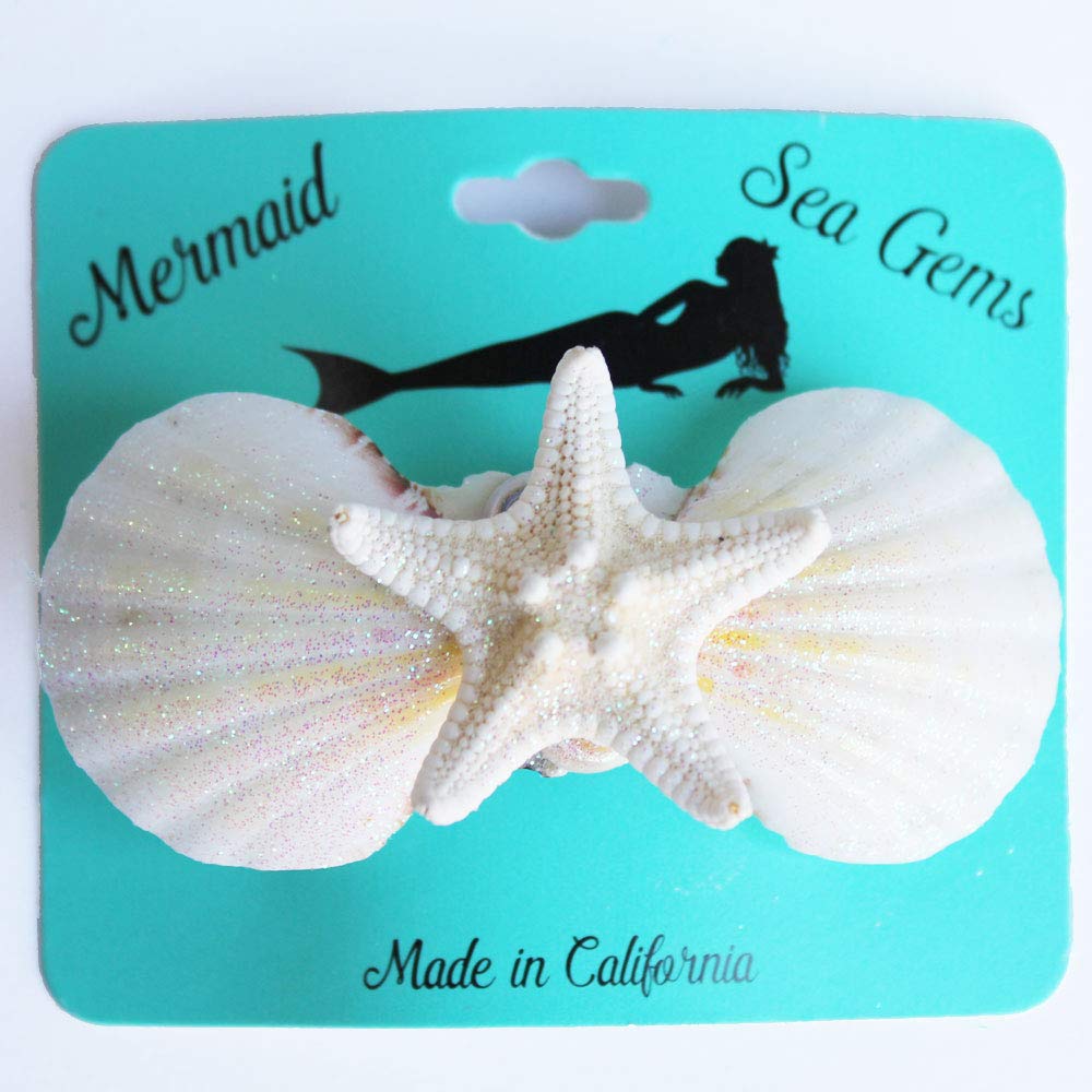 Handmade White Bumpy Starfish and Seashell Hair Clips Set of 2 - Perfect for Weddings, Beach Parties, and Summer Vacation Accessories