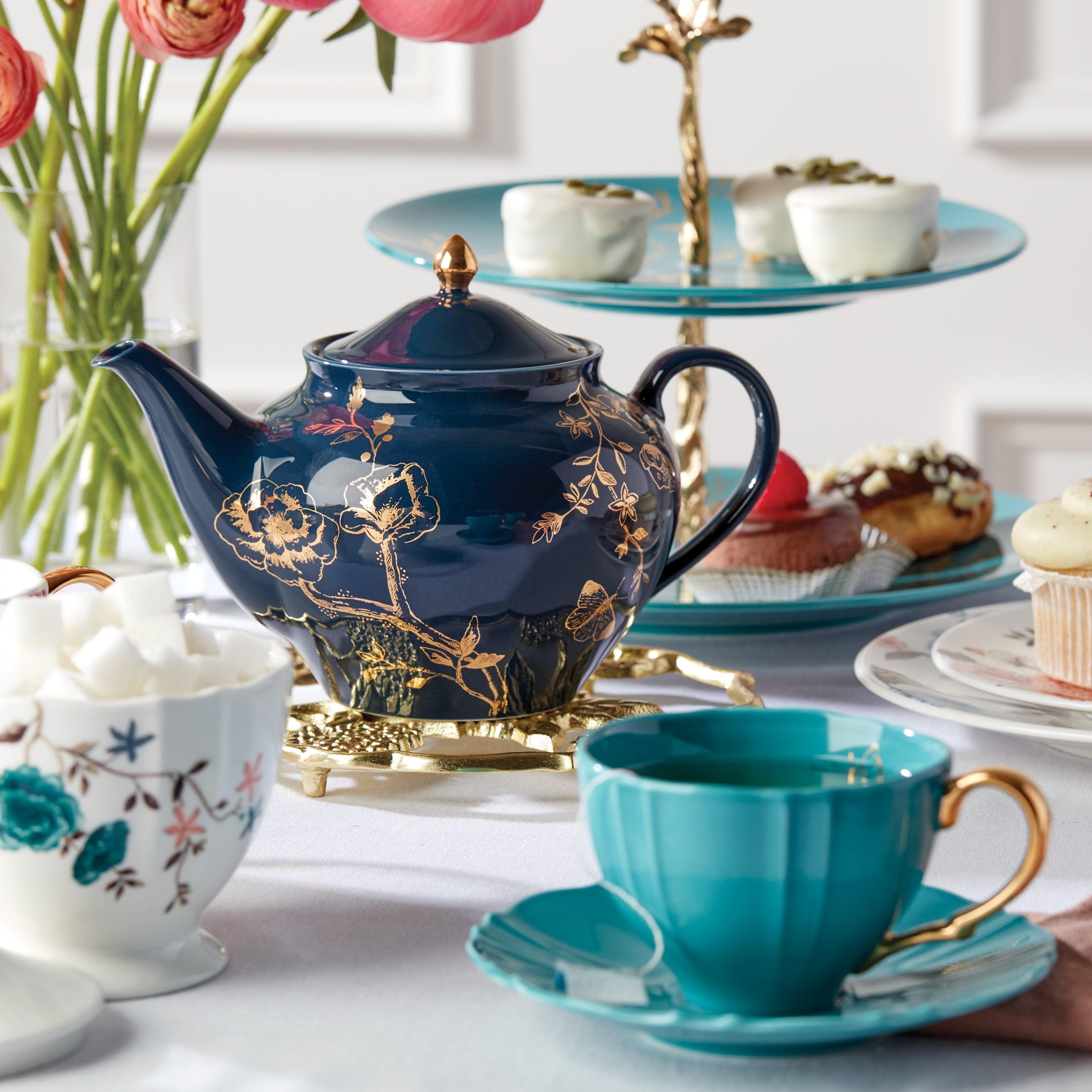 Sprig & Vine White Teacup and Saucer Set - Elegant Porcelain Tea Cup with Saucer for Afternoon Tea, Gifts, and Home Decor