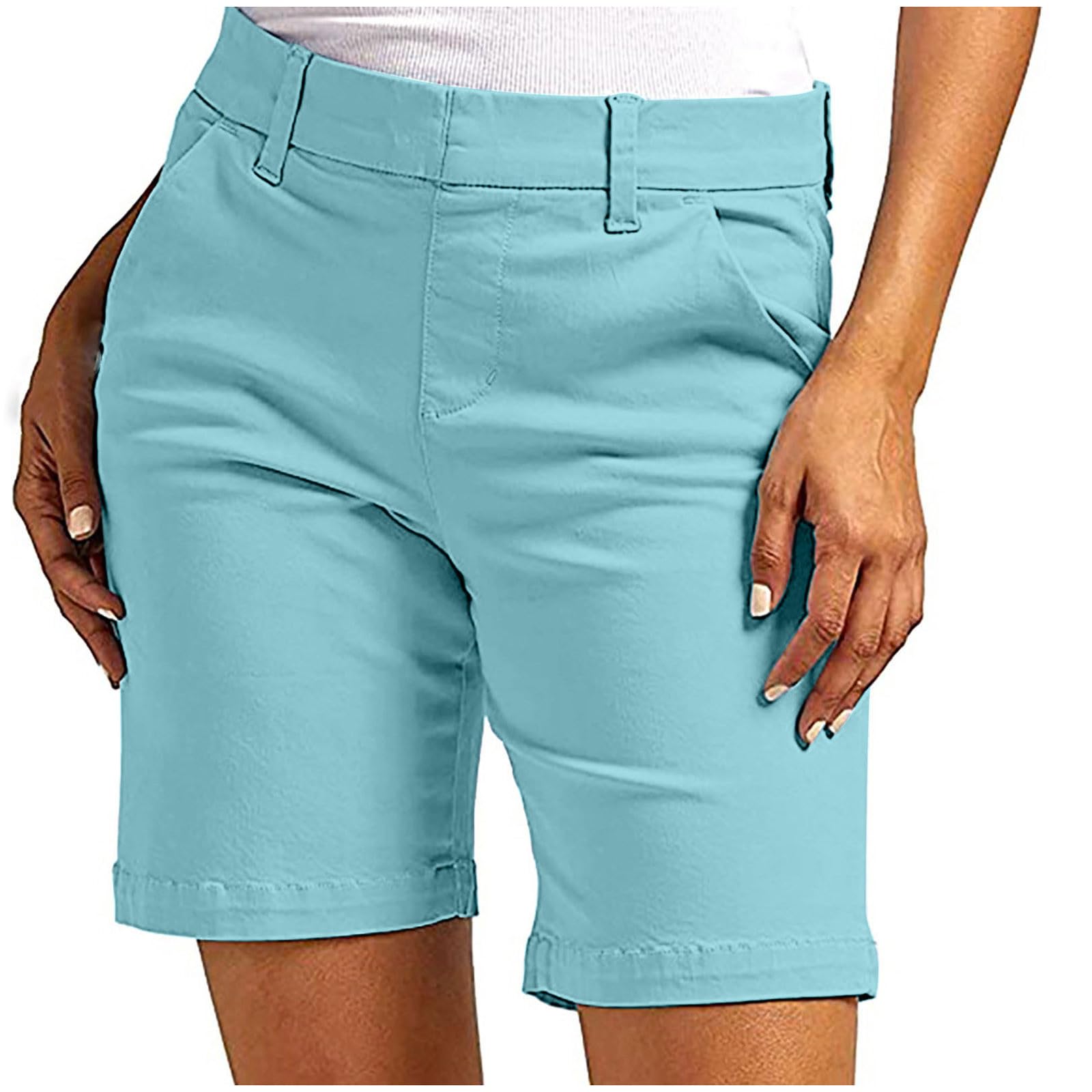 Y2K Stretchy Women's High Waisted Bermuda Shorts - Casual Summer Wear