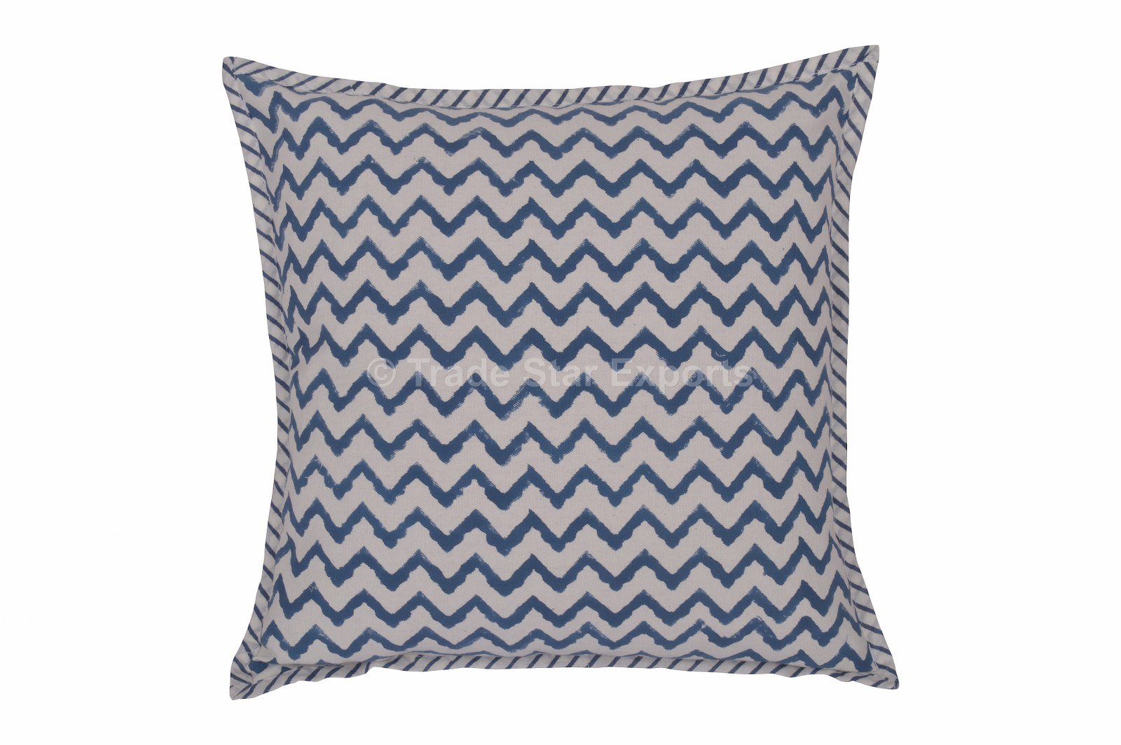 Handmade Indian Block Print Fabric Cushion Cover 16x16 - Boho Zig Zag Decorative Pillow Shams for Outdoor & Indoor Use, Throw Pillowcases in Indigo - Perfect for Living Room, Bedroom, or Patio Decor