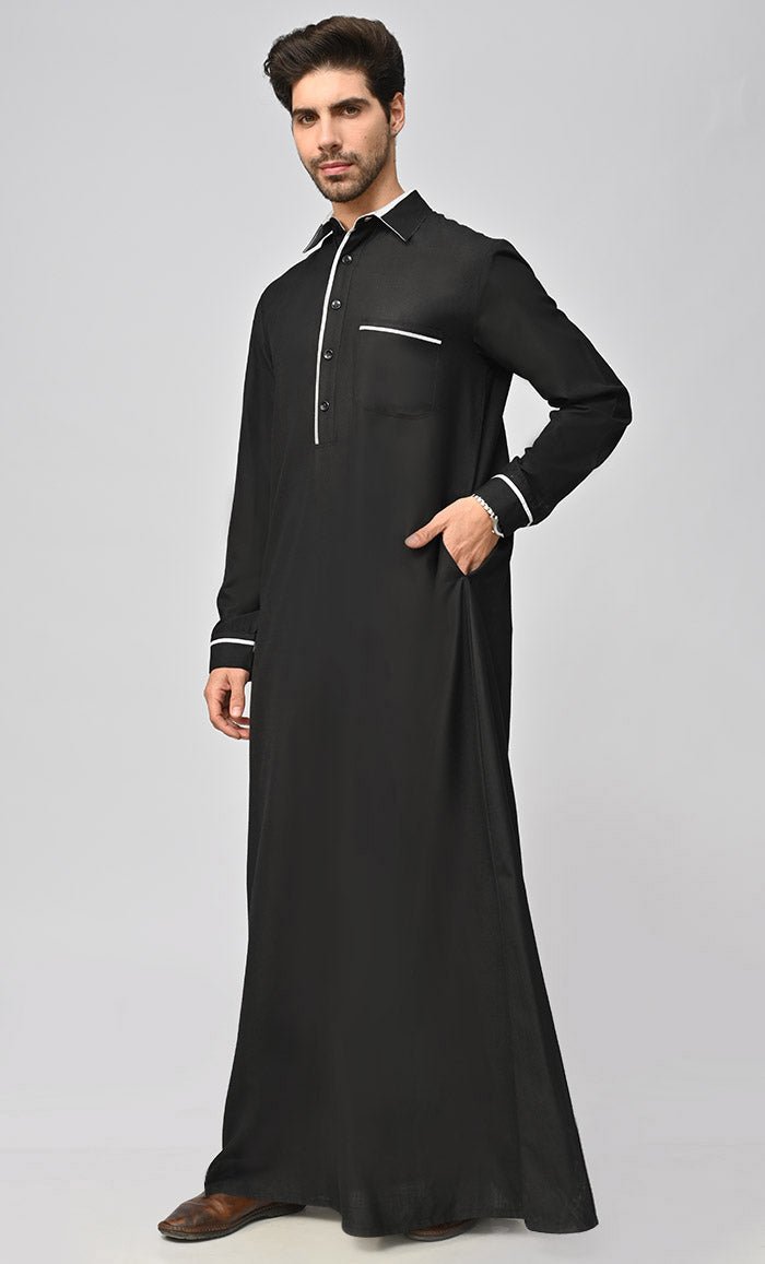 Premium Men's Dubai White Thobe Jubba with Pockets - Traditional Islamic Robe for Eid, Wedding & Special Occasions - Comfortable Long Dress for Daily Wear & Mosque Prayer