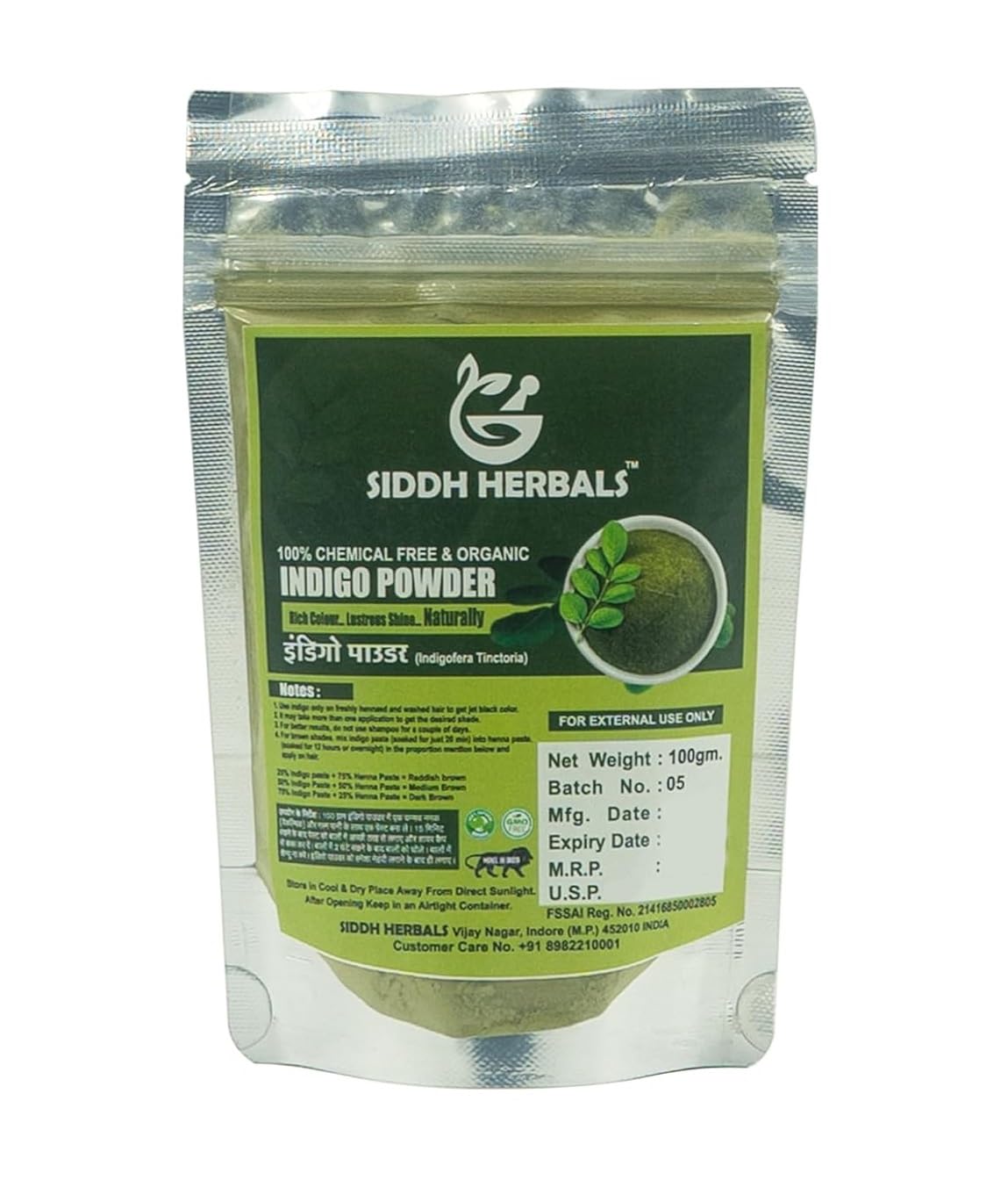 Organic Indigo Powder for Hair - 100% Natural Hair Dye for Rich Color & Shine | Chemical-Free, Vegan Hair Care Solution (100g) | Perfect for Gray Coverage, Henna Blending & Natural Hair Coloring at Home