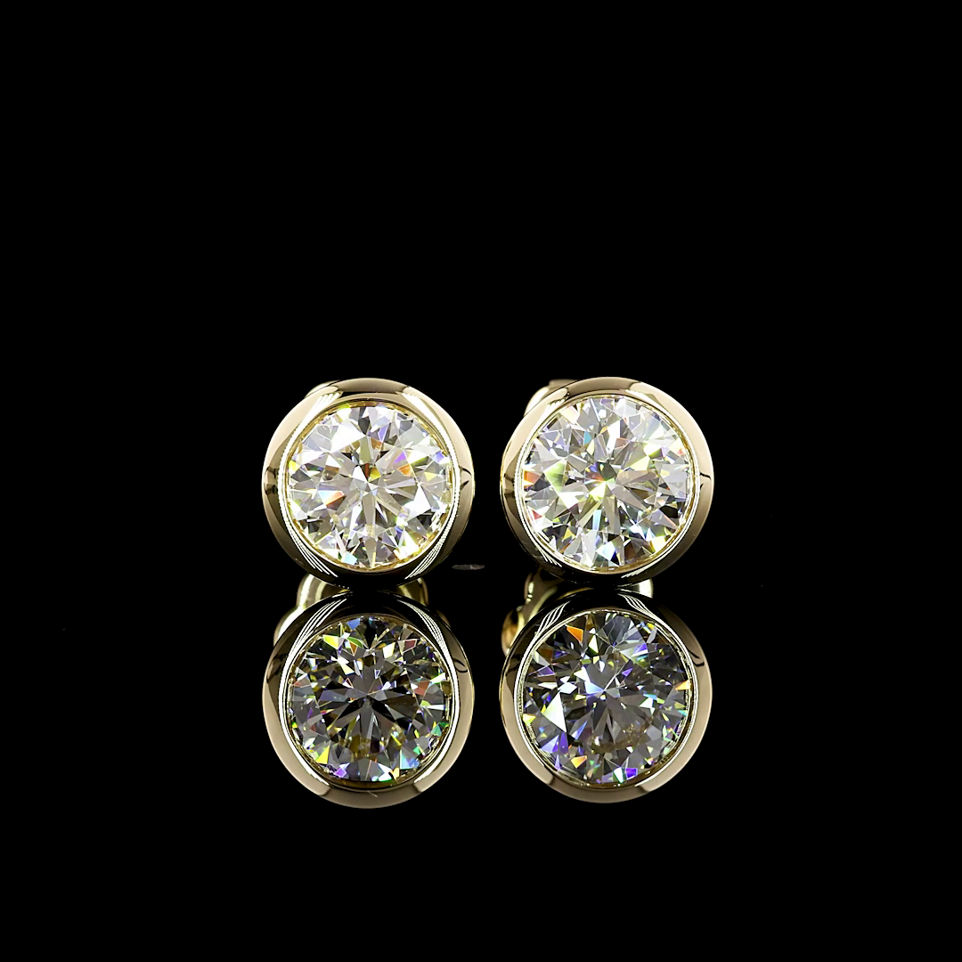 2.04 Carat Lab Grown Round Diamond Stud Earrings in 14K Yellow Gold (D Color, VS1 Clarity) - Perfect for Weddings, Anniversaries & Special Occasions