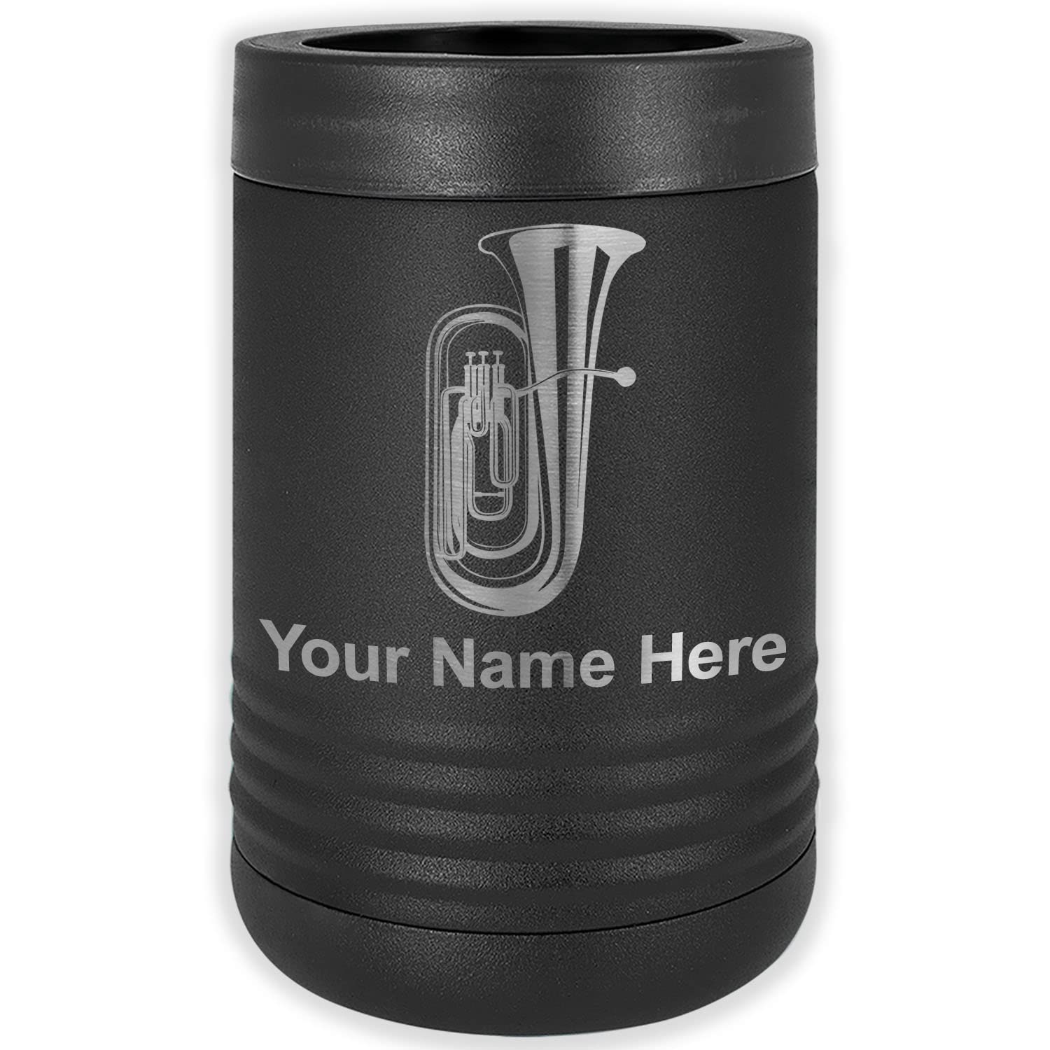 LaserGram Double Wall Insulated Beverage Can Cooler - Personalized Engraved Tuba Design (Standard Size, Black) | Keep Drinks Cold for Hours | Perfect for Parties, BBQs, Beach & Outdoor Activities