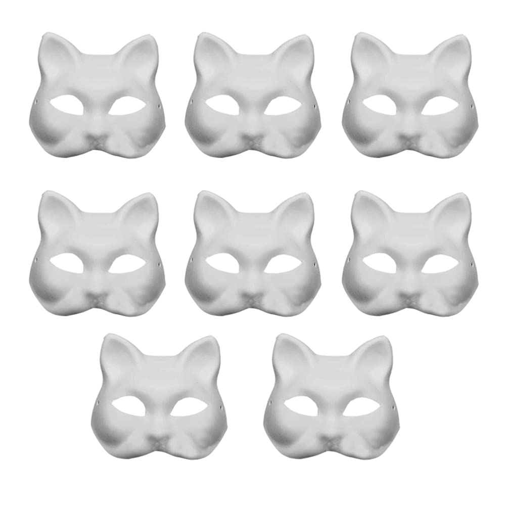 BESPORTBLE 8-Pack DIY White Half Cat Masks - Paintable Paper Masquerade Masks for Mardi Gras, Cosplay, Halloween, Dance Party & Costume Events - Perfect for Carnival, Themed Parties & Creative Crafts