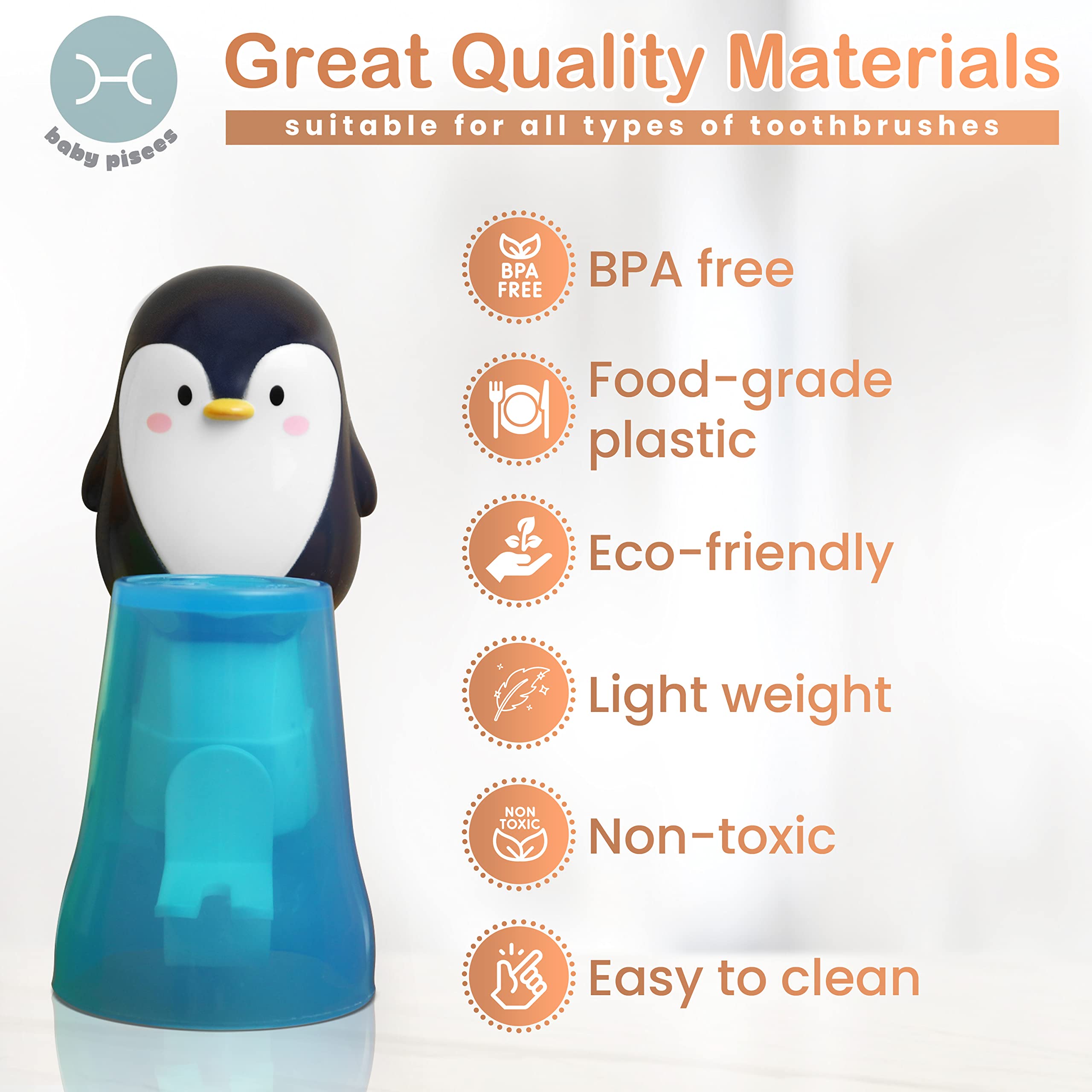 Penguin-Shaped Kids Toothbrush Holder Wall Mounted - Ultra Soft Bristle Toothbrush for Children | Hanging Bathroom Organizer for Brushing Teeth - Perfect for Kids' Bathrooms, Preschools & Daycare Centers