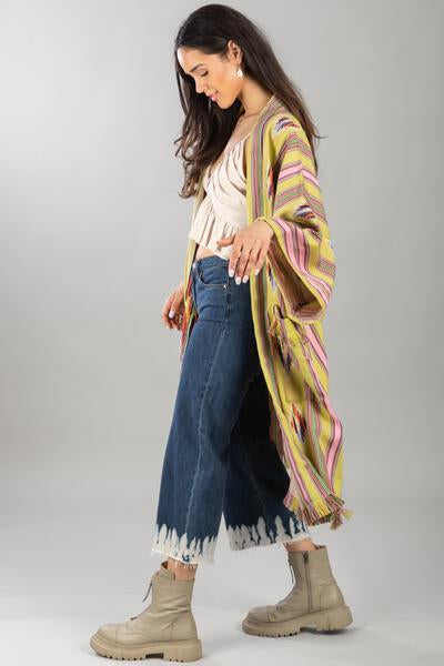 Stylish Ikat Striped Jacket for Women - Lightweight Spring/Summer Cover-Up - Perfect for Beach, Vacation & Casual Outings