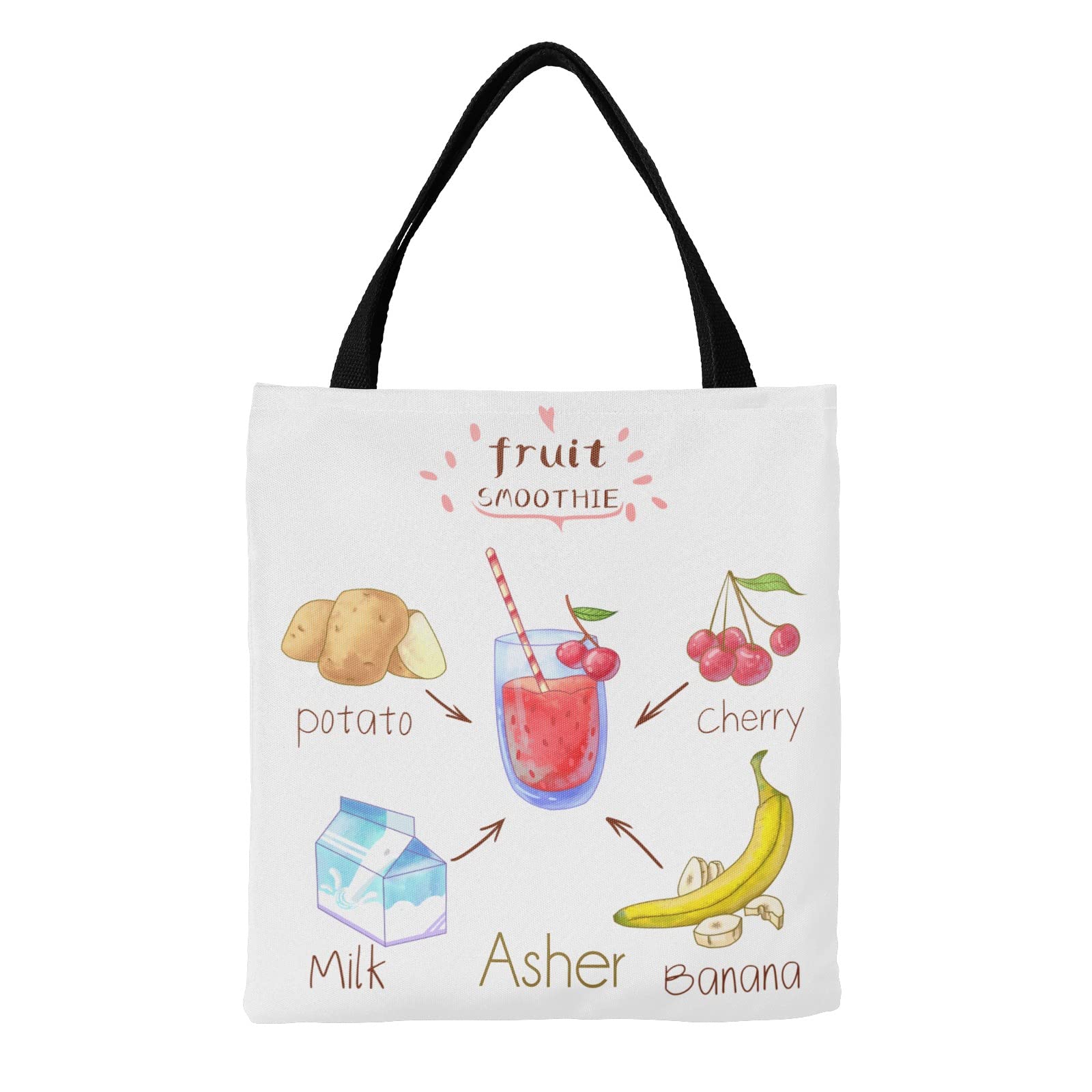 Eco-Friendly Personalized Canvas Tote Bags with Fruit Design - Reusable Shopping Bags for Groceries, Travel & School - Perfect Gift for Women & Students - Use for Beach, Gym or Farmers Market