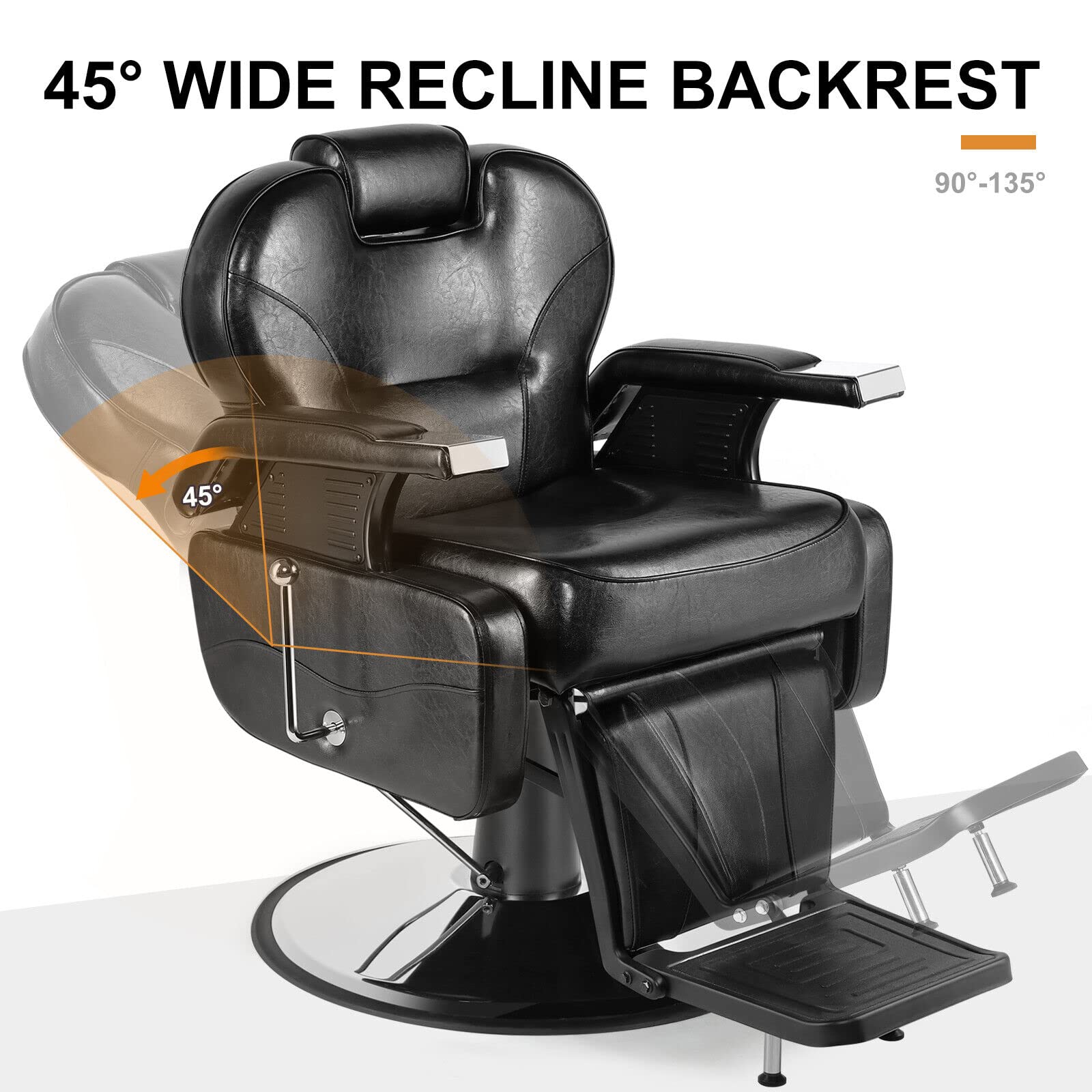 Professional Hydraulic Recline Barber Chair - Black All-Purpose Salon Styling Chair for Hairdressing, Beauty Shops & Barber Shops | Perfect for Haircuts, Styling & Shaving Services