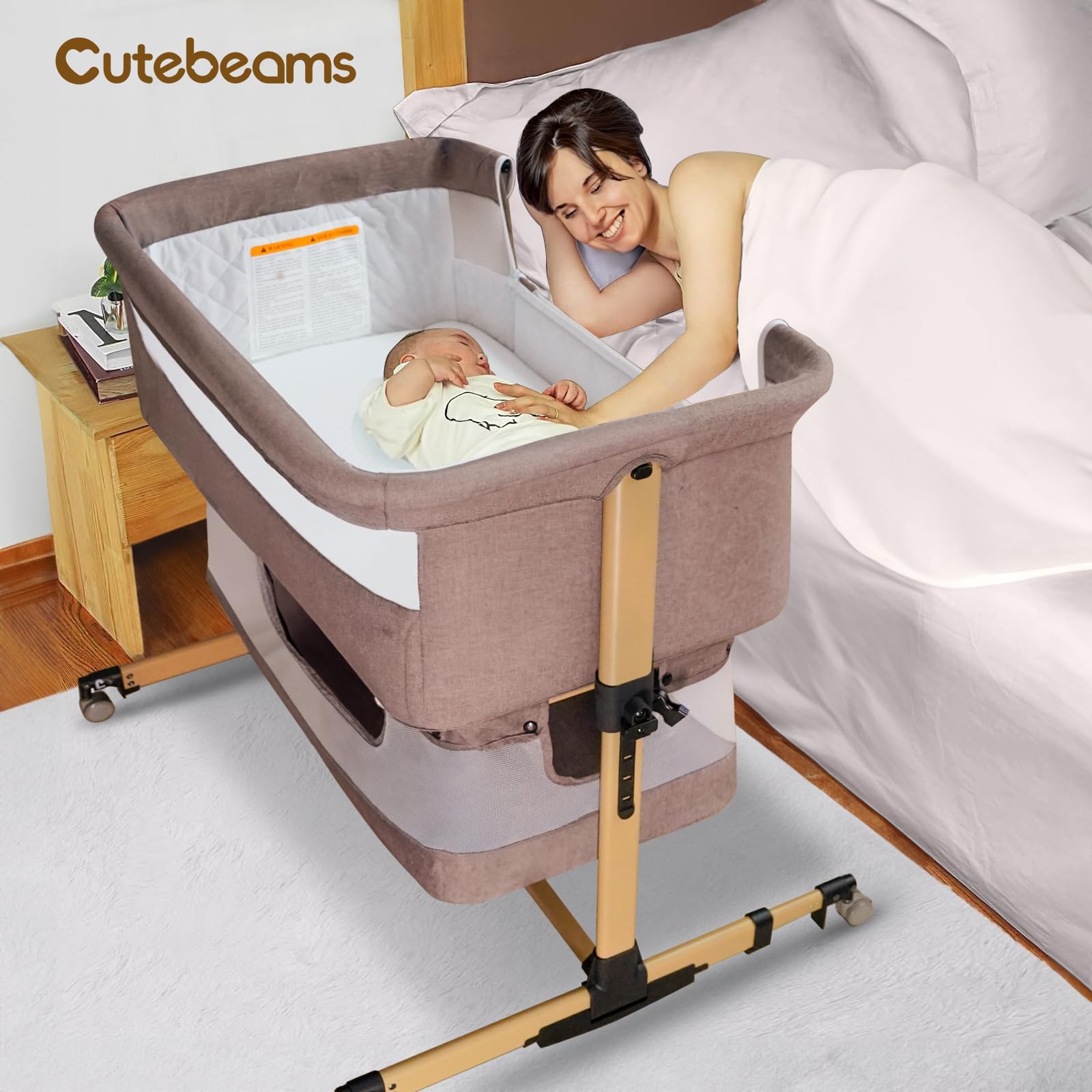 3-in-1 Portable Baby Bassinet & Bedside Sleeper with Storage Basket - Adjustable Folding Travel Crib for Newborns - Perfect for Nursery, Bedroom Co-Sleeping & Family Trips