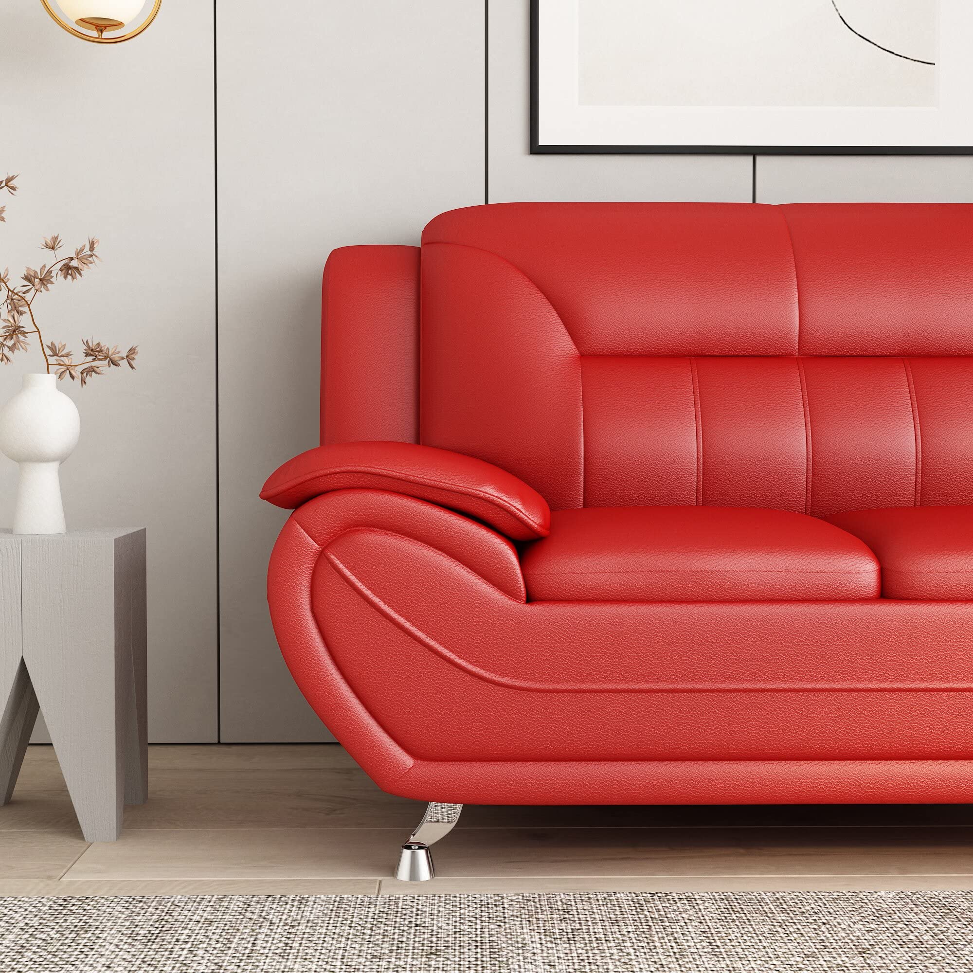 Michael Modern Faux Leather Loveseat with Stainless Steel Legs - Red Upholstered Sofa for Living Room | Perfect for Small Spaces, Apartments & Cozy Home Decor