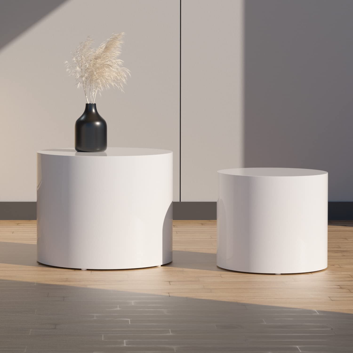 Kevinplus Modern White Coffee Table Set of 2 - Round Nesting Side Tables for Living Room, Bedroom & Office - Space Saving Small Circle End Tables (Matte White) - Perfect for Compact Spaces, Apartment Decor & Coffee Table Styling