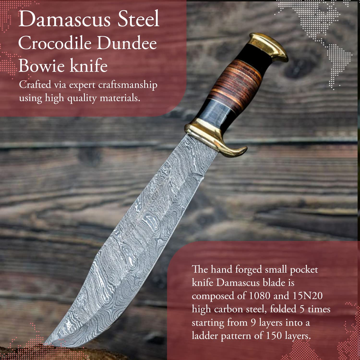 Morf Steelware Bowie Survival Hunting Knife - Damascus Steel Fixed Blade with Sheath | Handcrafted Collector's Knife for Outdoor Enthusiasts | Perfect for Camping, Hunting, Bushcraft & Survival Situations