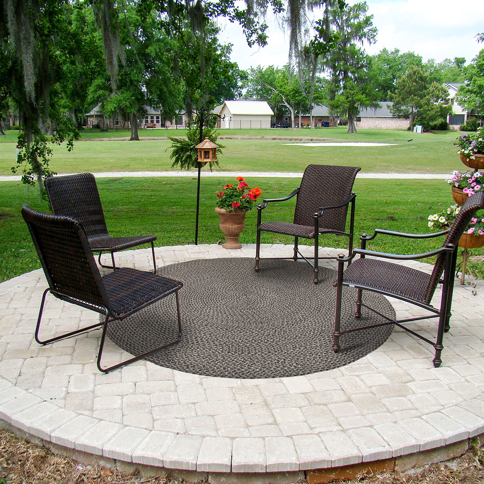 DECOMALL Azure Braided Indoor Outdoor Area Rugs - 8' x 8' Round, Grey - Non-Slip, Durable & Waterproof - Perfect for Patio, Deck, Living Room & Bedroom Decor