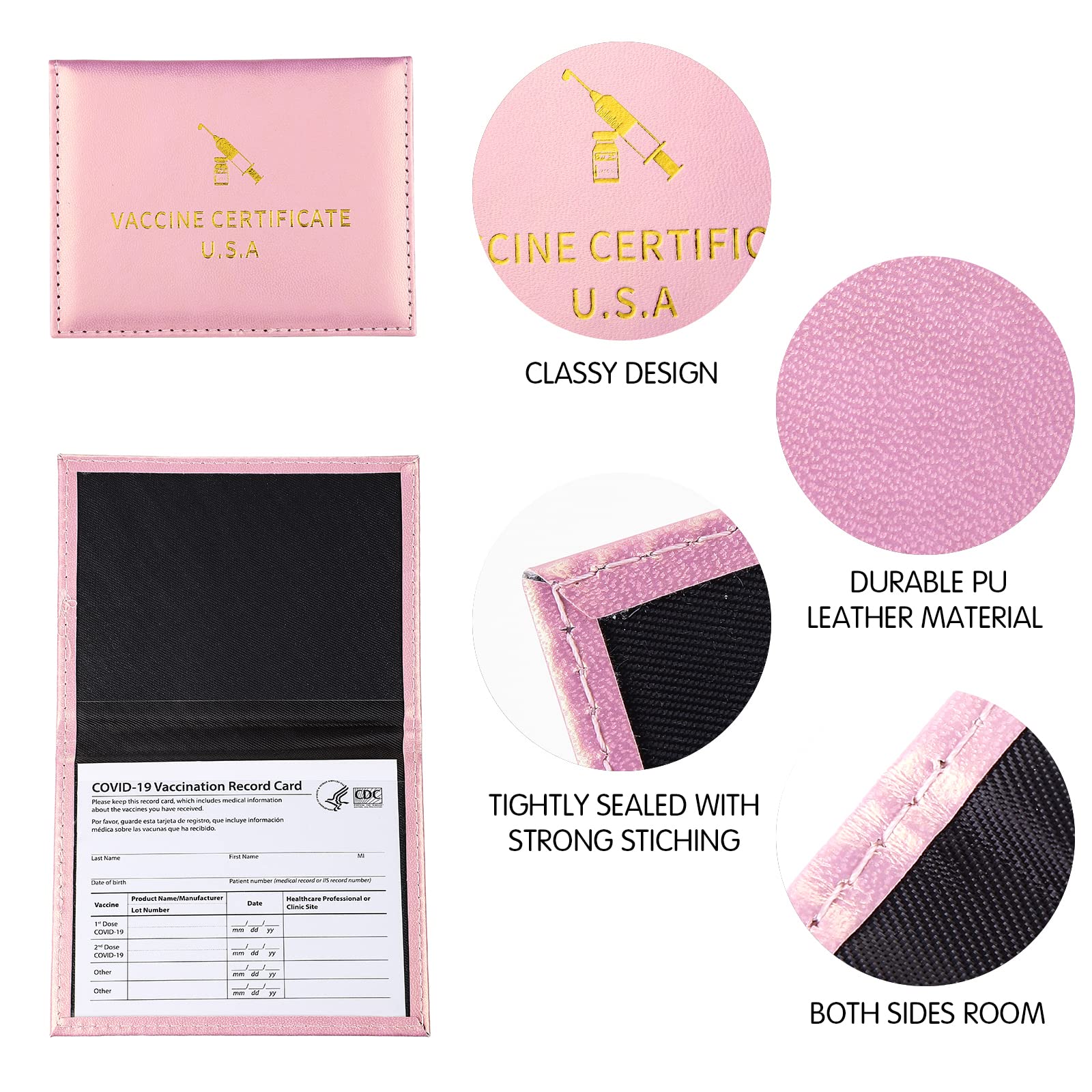 2 Pack Waterproof PU Leather Vaccine Card Holder - COVID Vaccination Card Protector & Business Card Wallet (4