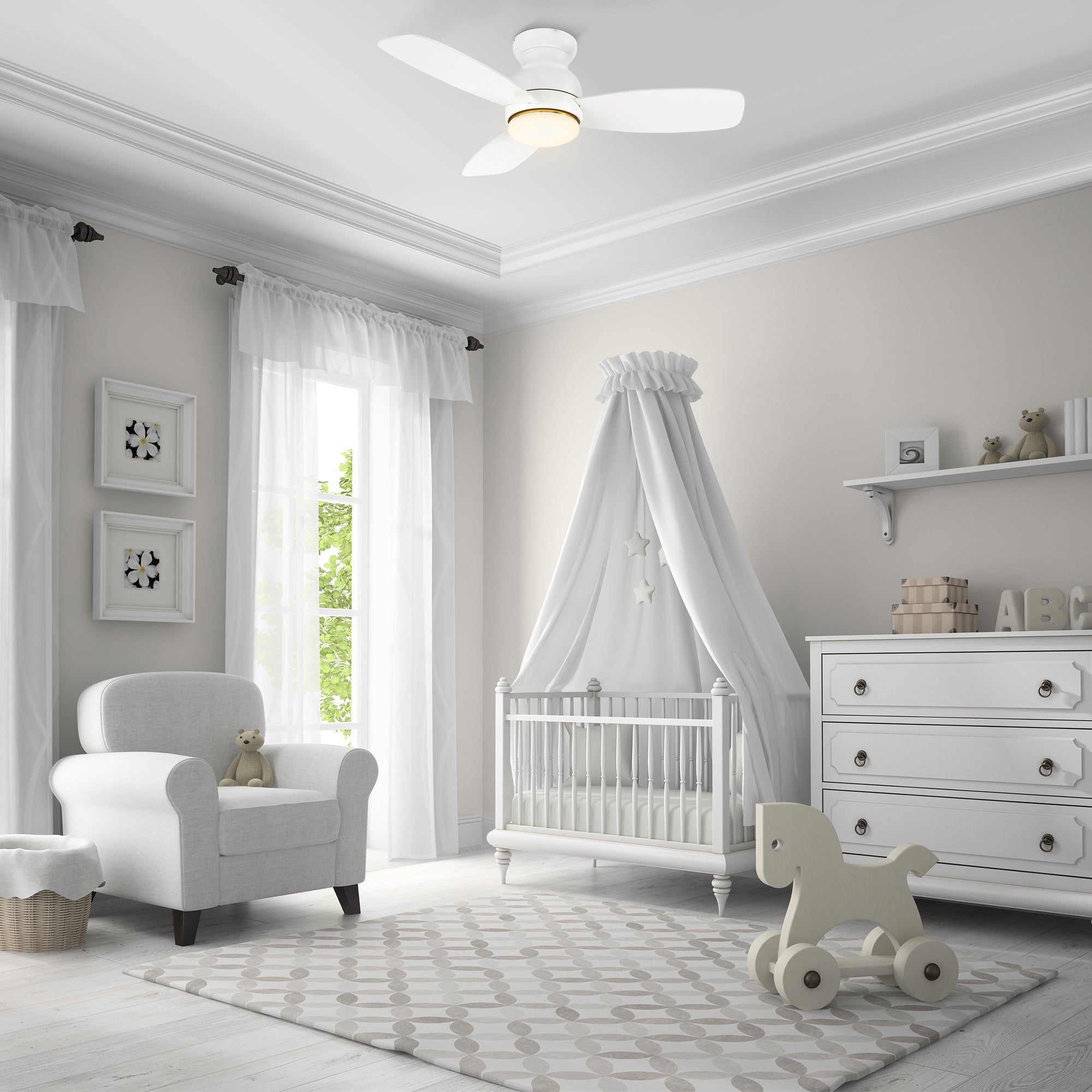 44 Inch Arran Low Profile Ceiling Fan with LED Light and Remote Control - Perfect for Bedroom, Living Room, and Indoor Spaces