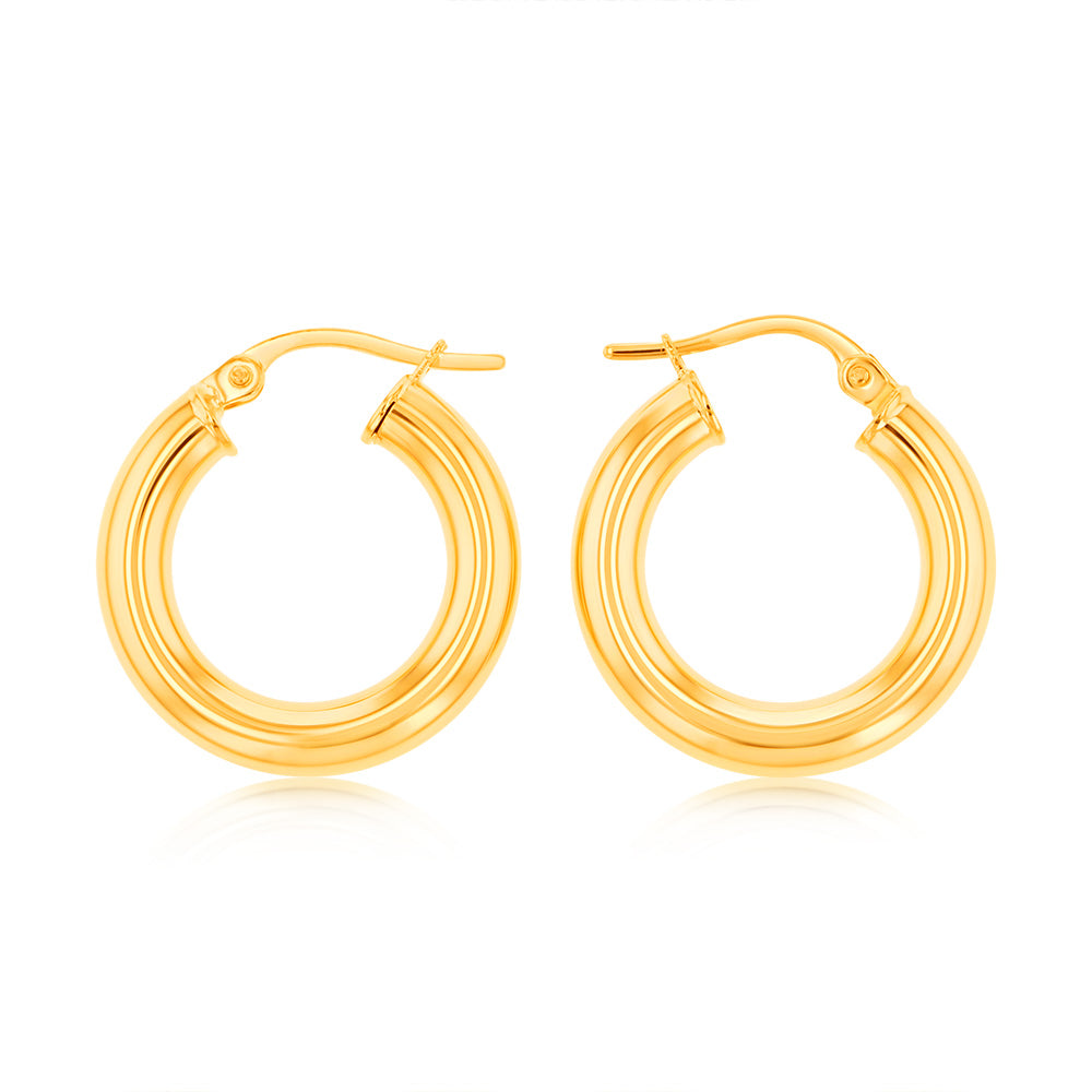 9ct Yellow Gold 10mm Hoop Earrings for Women - Classic Round Huggie Earrings for Everyday Wear, Gift Giving & Special Occasions