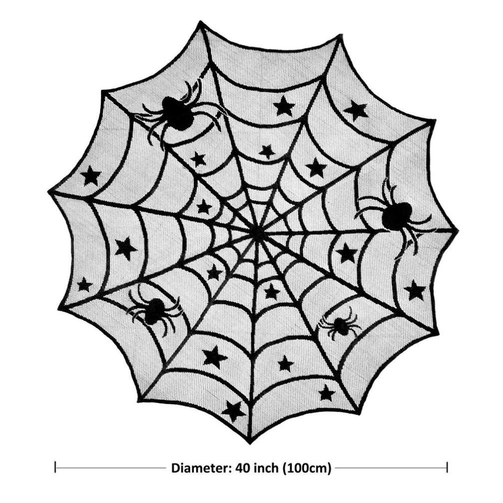 Premium Japanese Quilting Fabrics - Round Lace Tablecloth for Dining Table Decor, Halloween Party, Home Decor (Black Mesh Spider Design) - Perfect for Holiday Dinners, Themed Parties & Elegant Home Decorating