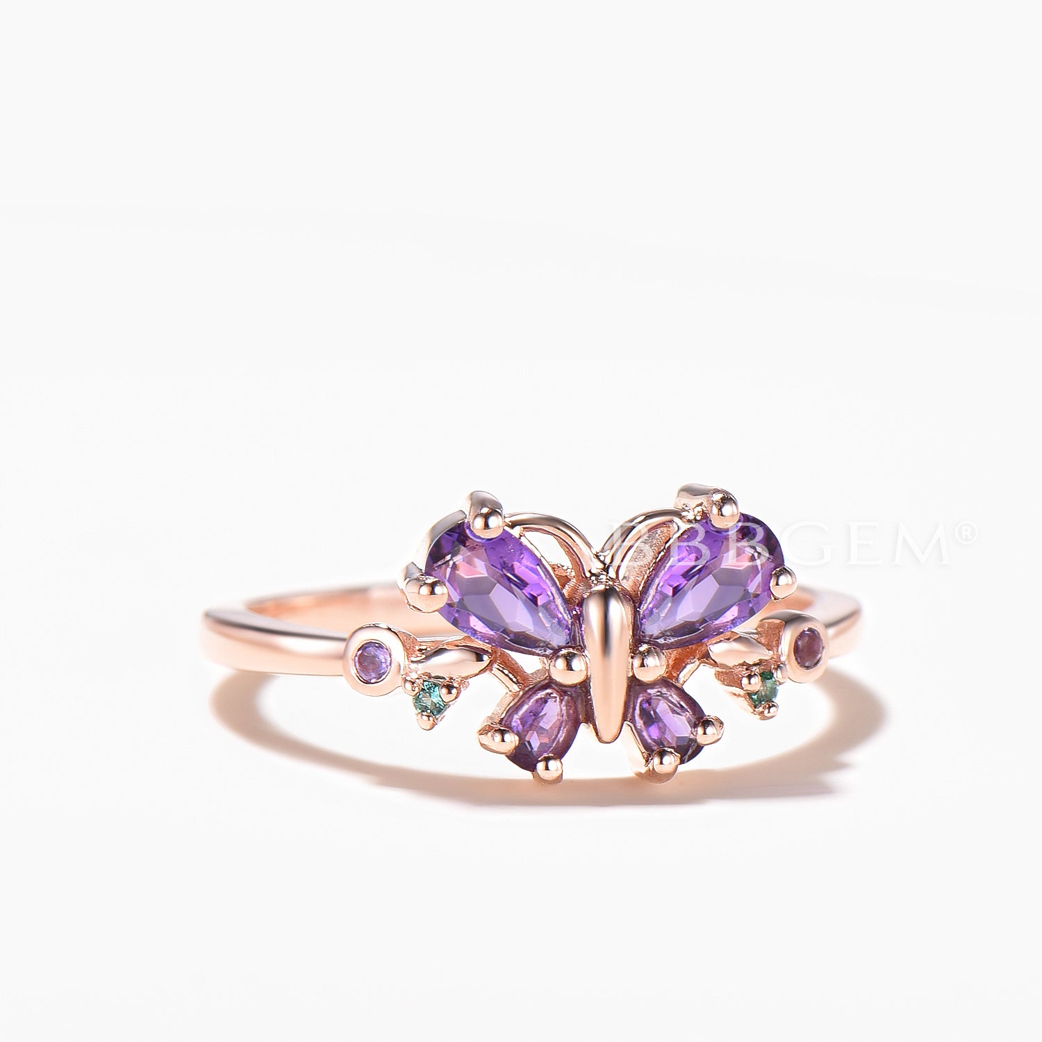 Natural Amethyst Engagement Ring - Mixed Cut Butterfly Design Nature Inspired Jewelry for Women, Wedding, Anniversary & Romantic Gifts