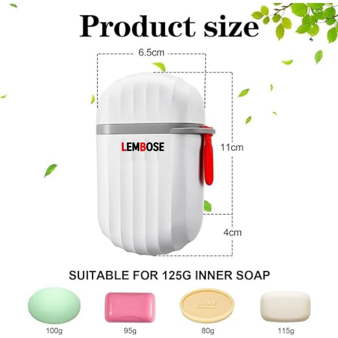 LEMBOSE Travel Soap Container with Leak Proof Lid - Portable Soap Case for Gym, Bathroom, Camping & Hiking - Drain Design Bar Soap Holder - Perfect for Vacation & Outdoor Activities (White)
