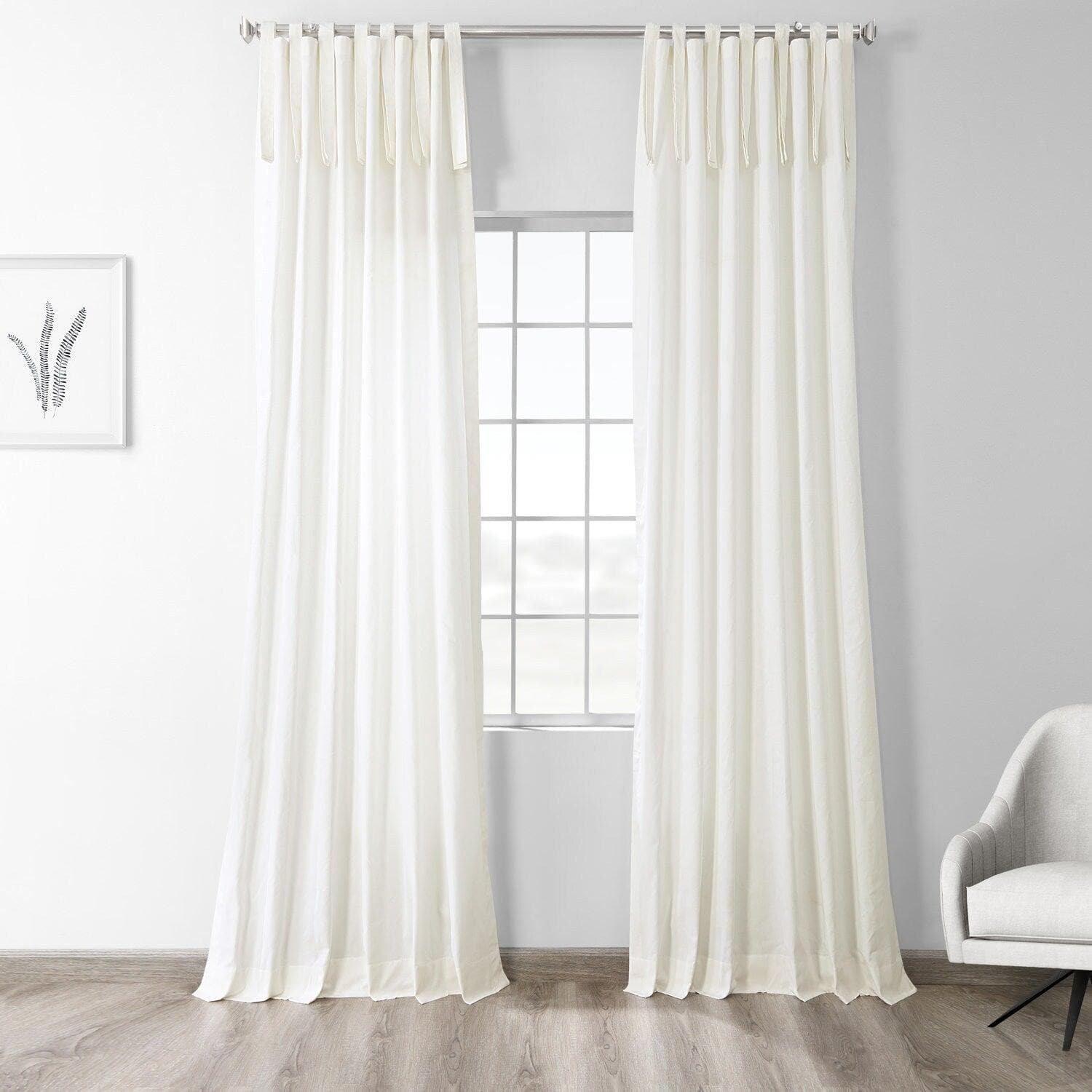 Fresh Popcorn Tie Top Solid Cotton Curtains - Light Filtering Window Treatments for Living Room, Bedroom & Kitchen Decor