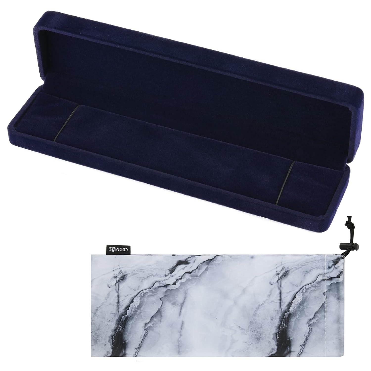 Cosmos Blue Velvet Bracelet Jewelry Gift Box with Marble Pattern Storage Bag - Perfect for Bracelet Storage, Jewelry Organization & Gift Giving
