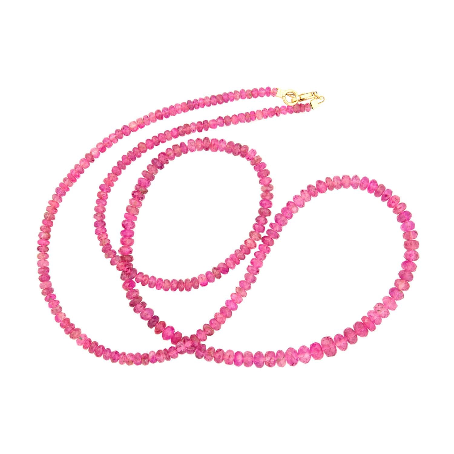 14K Gold Pink Tourmaline Rondelle Bead Necklace for Women - Elegant Dainty Jewelry Gift for Birthday, Anniversary & Valentine's Day