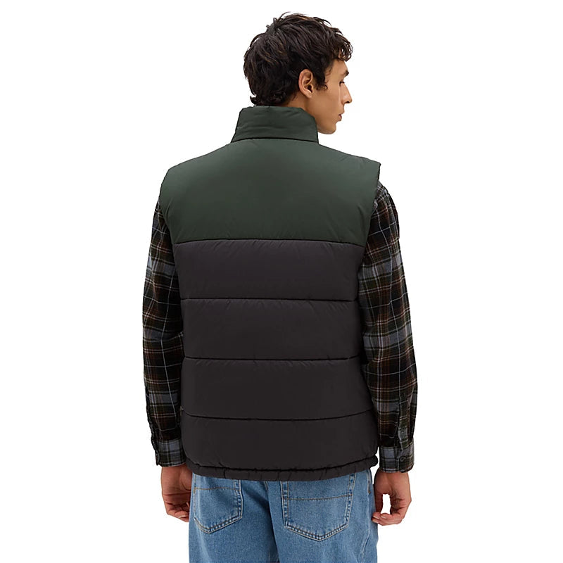 VANS Norris MTE 1 Puffer Vest for Men - Waterproof Winter Jacket with Insulation, Black/Green - Perfect for Outdoor Activities, Hiking & Cold Weather