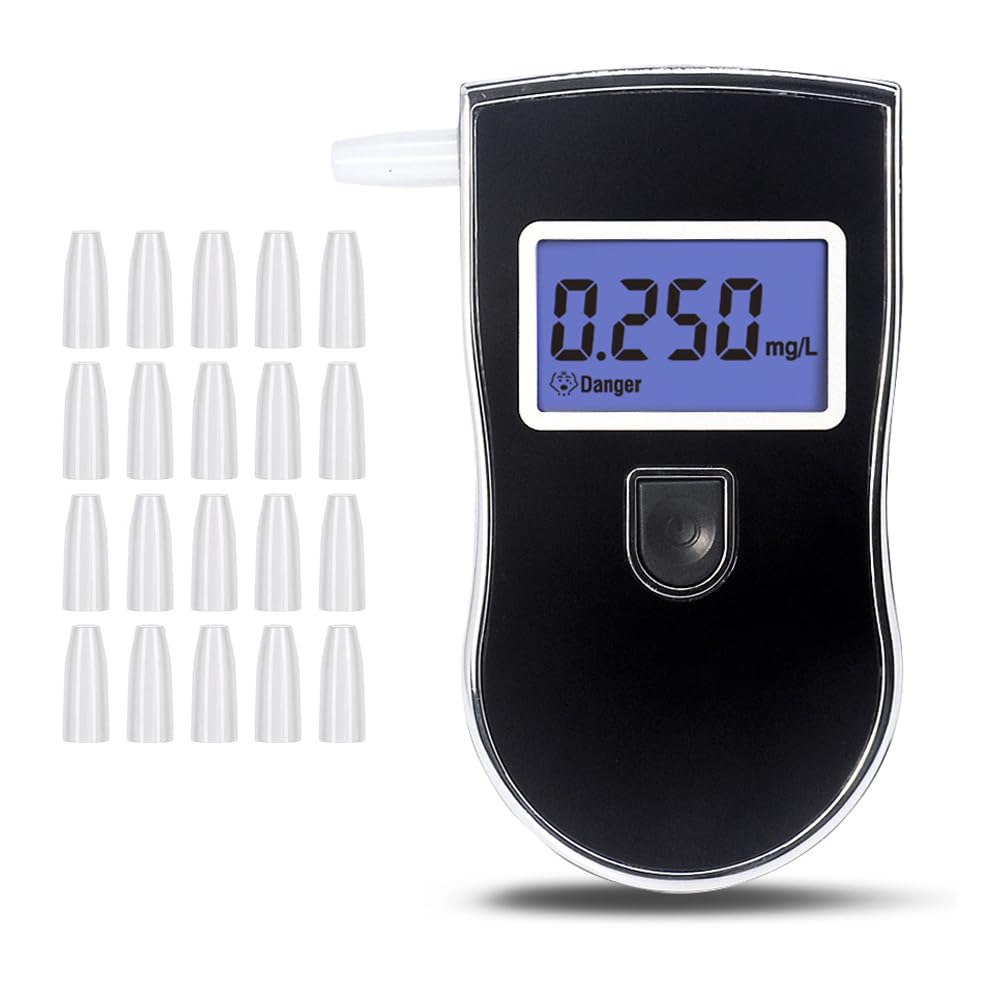 High-Accuracy Portable Breathalyzer - Professional & Personal Alcohol Tester with 20 Mouthpieces | Detect BAC Levels for Home, Workplace & Road Safety
