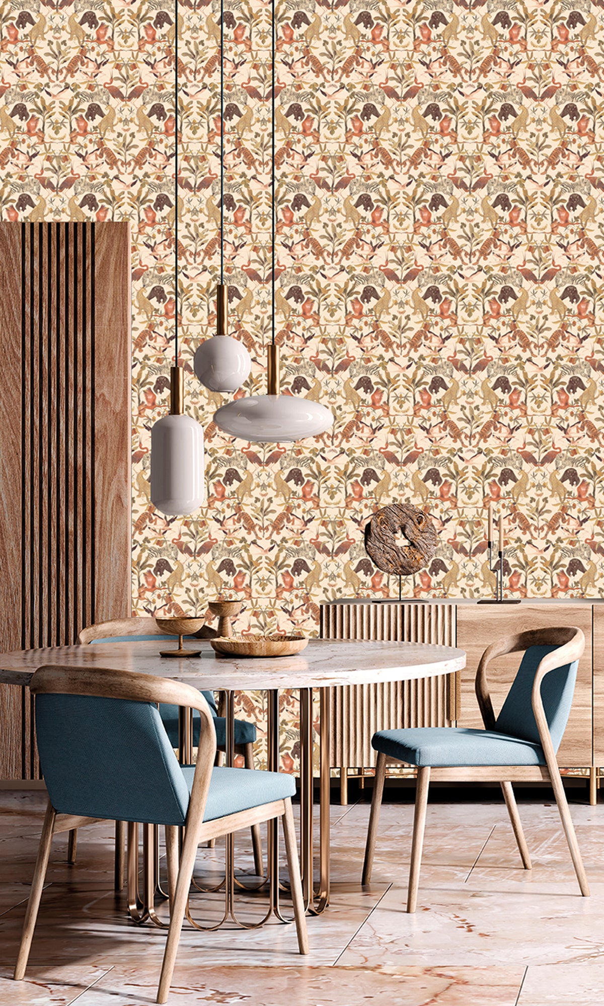 Magic Animals Botanical Wallpaper - Cream Floral Design (RM9016) for Nursery, Kids Room & Playroom Decor