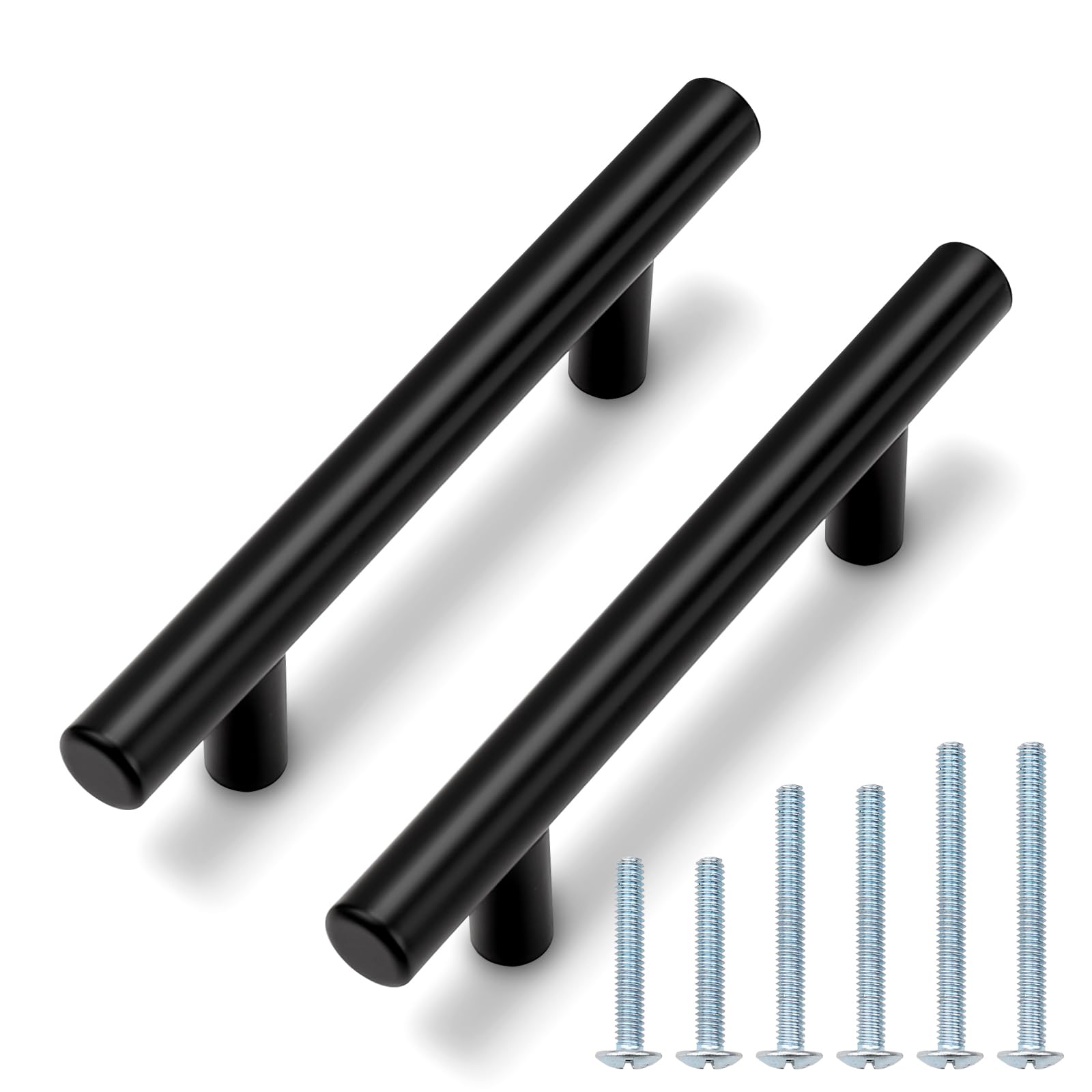 Probrico 10 Pack 3 Inch Hole Center Kitchen Cabinet Handles - Black Euro T Bar Drawer Pulls for Cabinets & Dressers - Durable Stainless Steel Cupboard Handles (5
