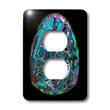 3D Surreal Sci-Fi Egg Outlet Cover with Space Aliens and Eyes Design - Blue on Black - Unique Wall Plate for Home & Office Decor