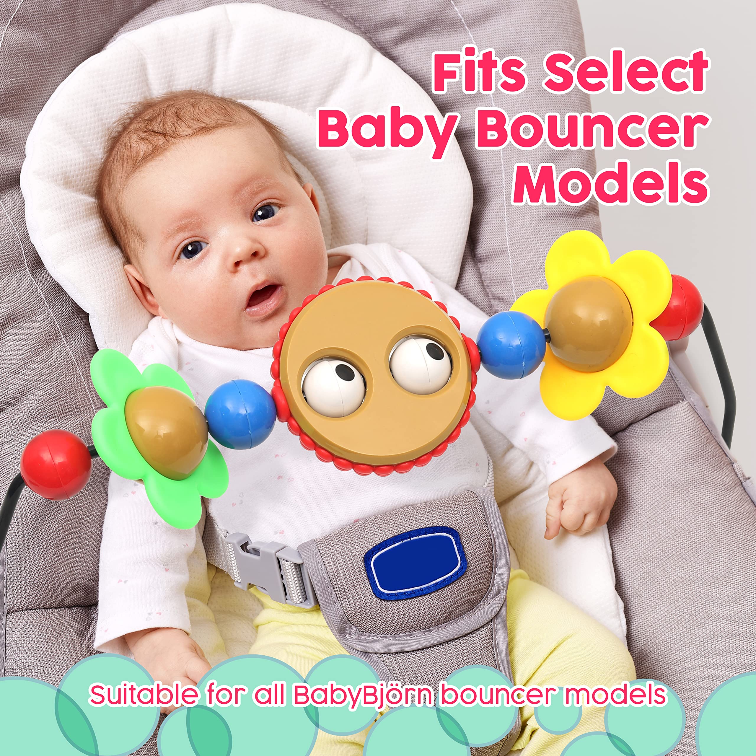 Googly Eyes Toy Bar for Baby Bouncer - Musical & Tinkling Balls, Safe Plastic Baby Bouncer Accessory - Easy to Install for Playtime & Sensory Development