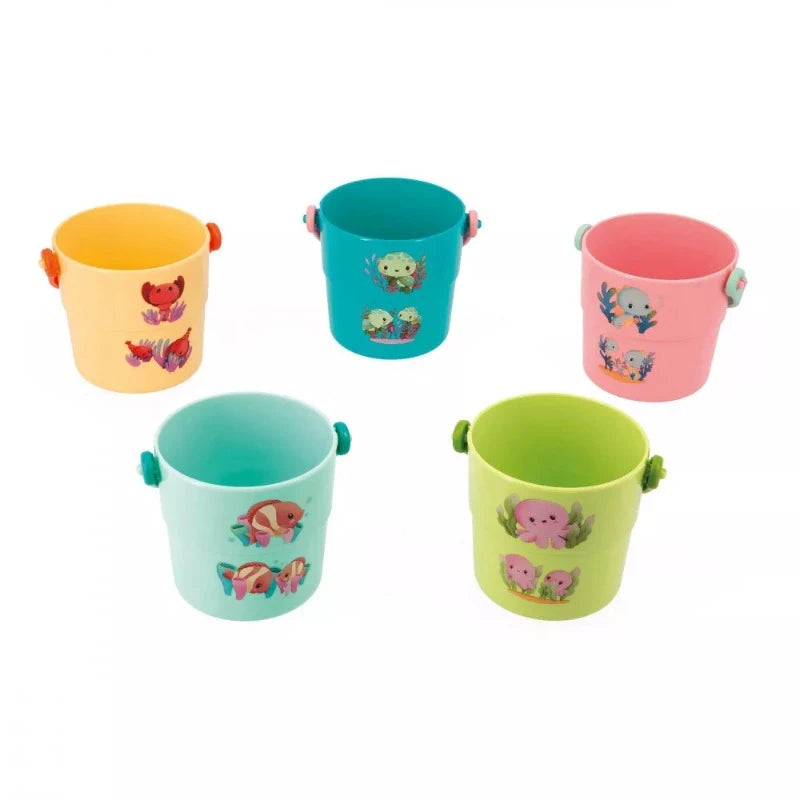 Sea Creature Activity Bath Buckets - Ocean Animal Toy Set for Kids, Toddler Bath Time Fun, Educational Water Play Toys for Sensory Development - Perfect for Bathtub, Pool & Beach Playtime