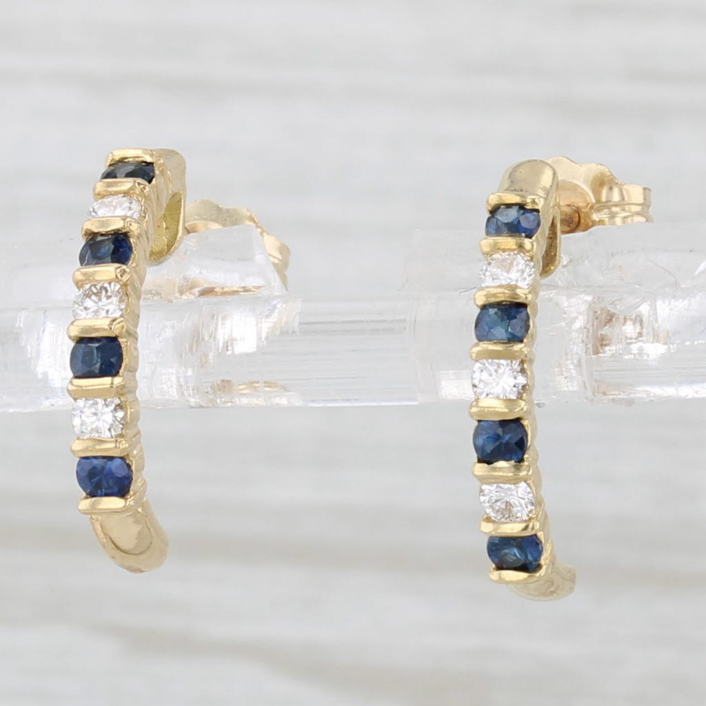 0.48ctw Genuine Sapphire & Diamond J Hook Earrings in 14k Yellow Gold - Elegant Jewelry for Weddings, Parties & Special Occasions