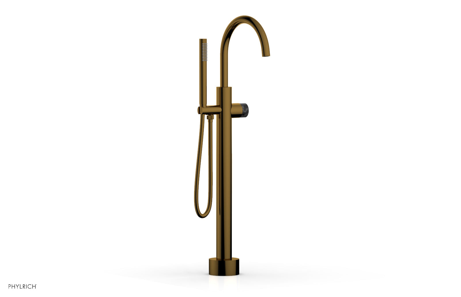 BASIC II Low Floor Mount Tub Filler with Black Marble Handle & Hand Shower - Model 230 47 03 - Perfect for Modern Bathroom Renovations and Spa-Like Showers