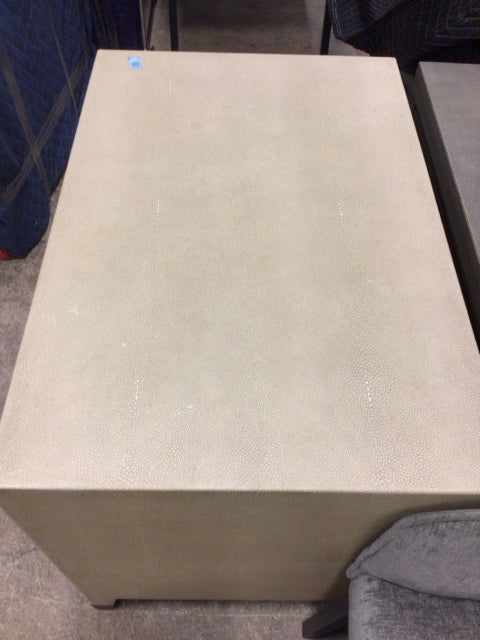 Vintage RH Cream Shagreen Nightstand with Single Drawer - Distressed Open Shelf Design (Perfect for Bedroom, Living Room or Office) - Surface & Leg Marks Included