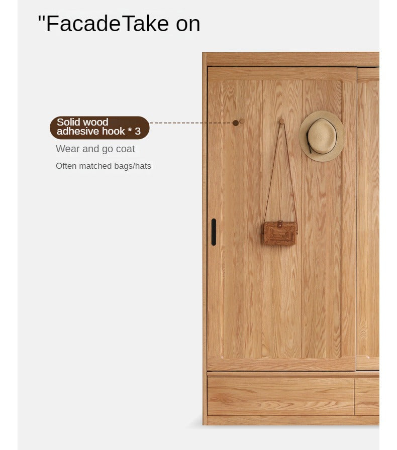 Modern Solid Oak Wood Sliding Door Wardrobe - Durable & Stylish Closet Organizer for Bedroom, Living Room, and Office Storage