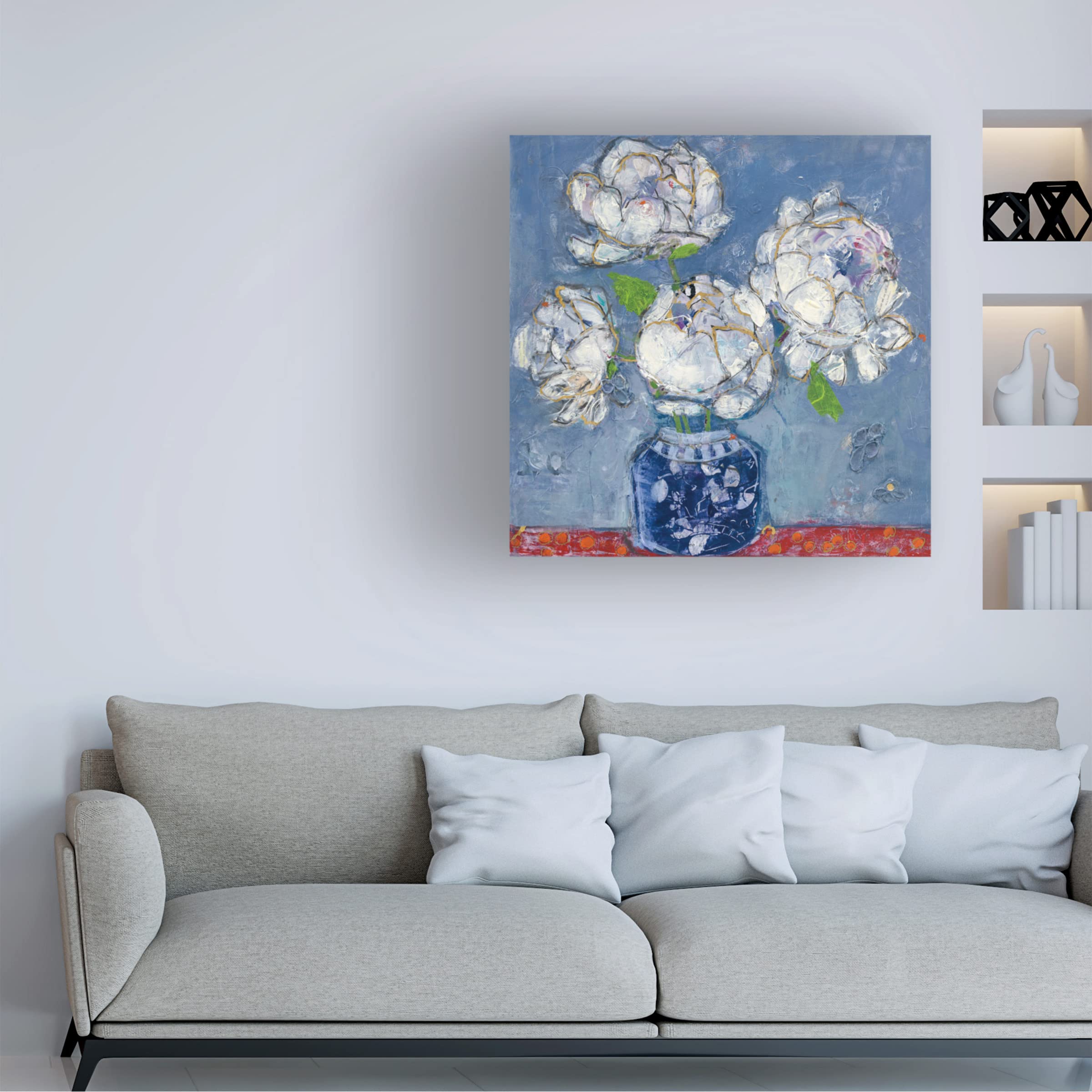 Kellie Day 'Vase of Peonies' Floral Canvas Wall Art Print - Handmade Home Decor for Living Room, Bedroom & Office