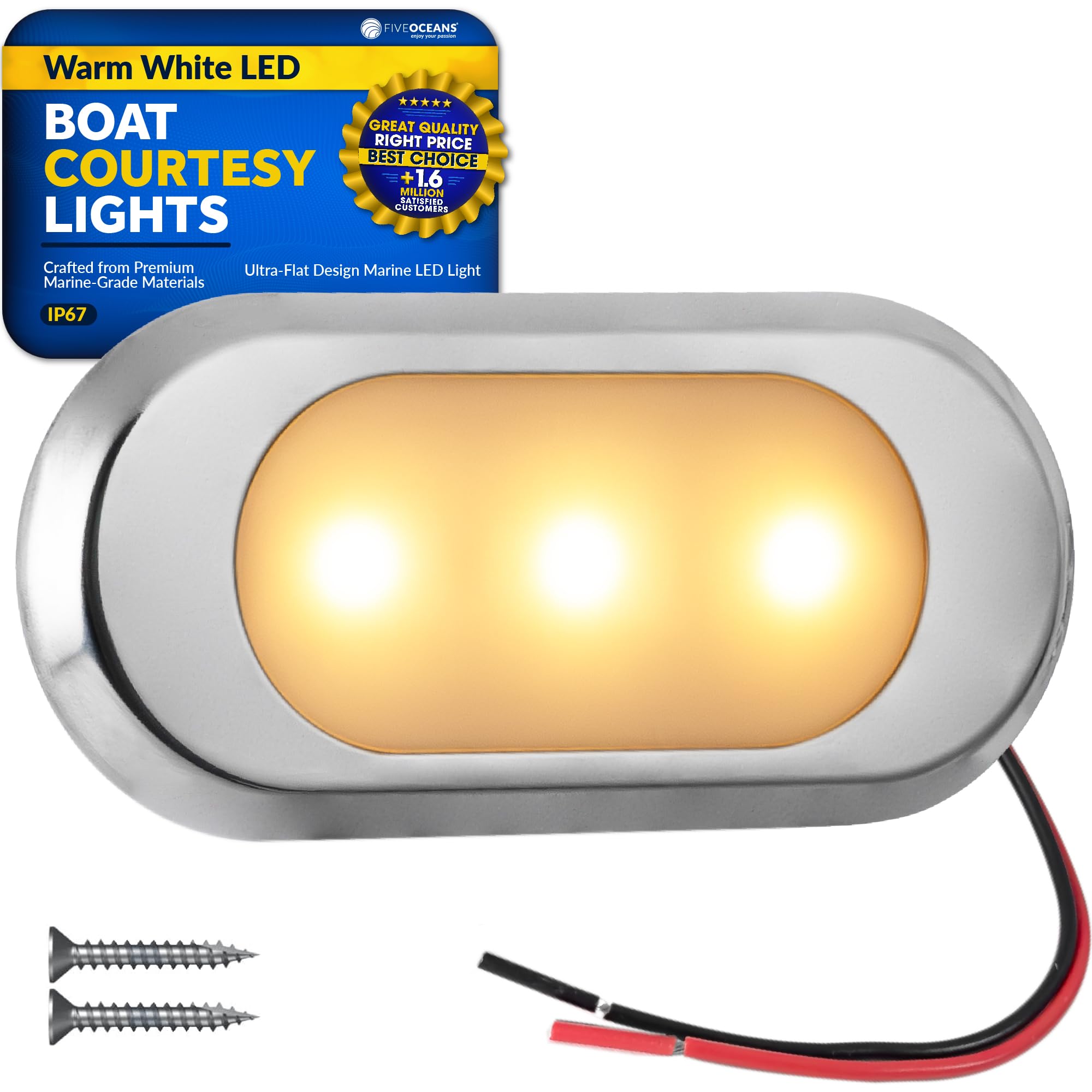 Five Oceans Ultra-Flat LED Boat Courtesy Lights - Warm White 12V Marine Interior Lighting (3-1/8