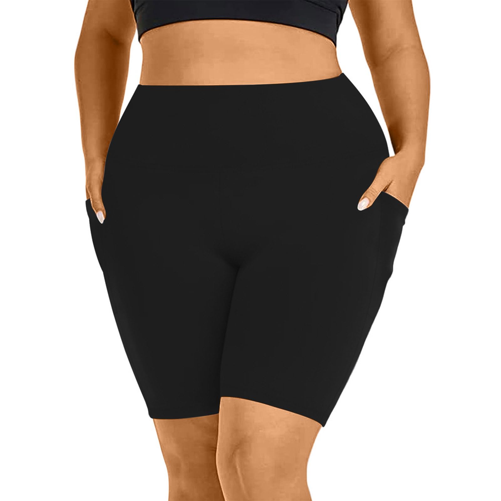 Plus Size Biker Shorts for Women - Tummy Control Yoga Workout Shorts with Pockets | Gym & Lounge Wear