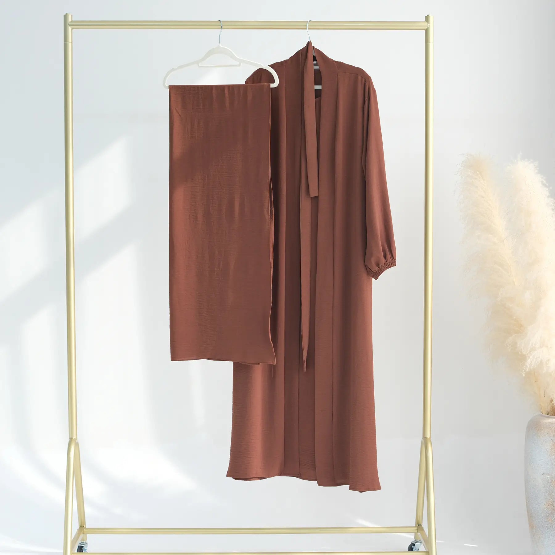 2-Piece Wrinkle-Resistant Cardigan & Open Abaya Dress Set for Women - Modest Fashion Outfit for Prayer, Mosque, and Everyday Wear