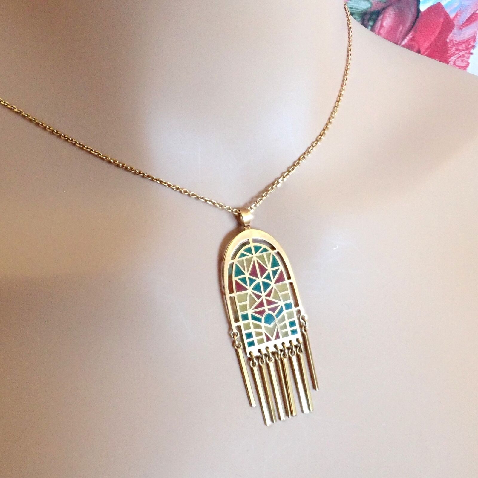 Authentic Mikimoto 18k Yellow Gold Stained Glass Window Pendant Necklace for Women - Elegant Jewelry Gift for Anniversary, Birthday & Special Occasions