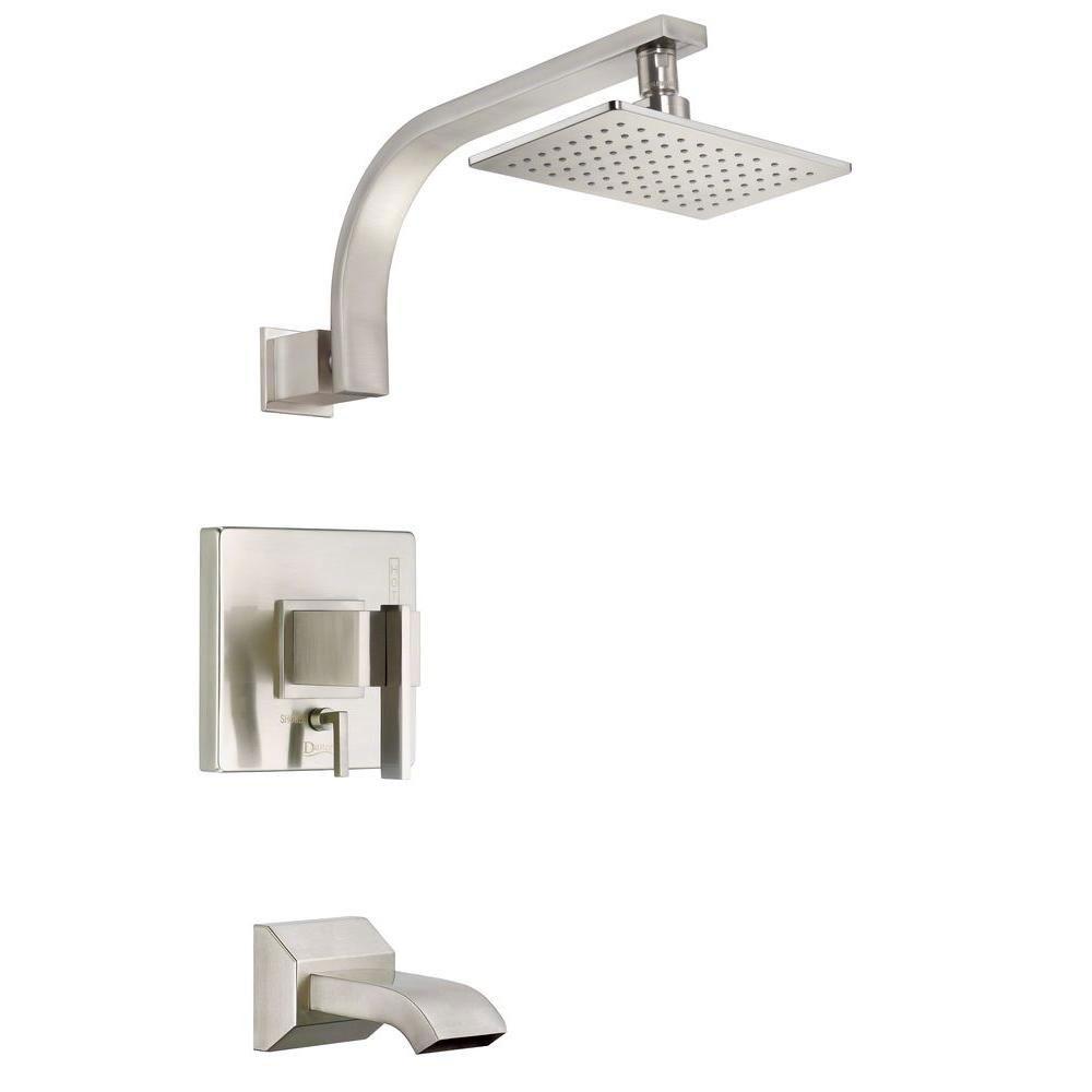 Danze Sirius 1-Handle Pressure Balance Tub and Shower Faucet Trim Kit in Brushed Nickel - Bathroom Fixture for Modern Homes (Valve Not Included) 635302 - Perfect for Spa-Like Showers and Relaxing Baths
