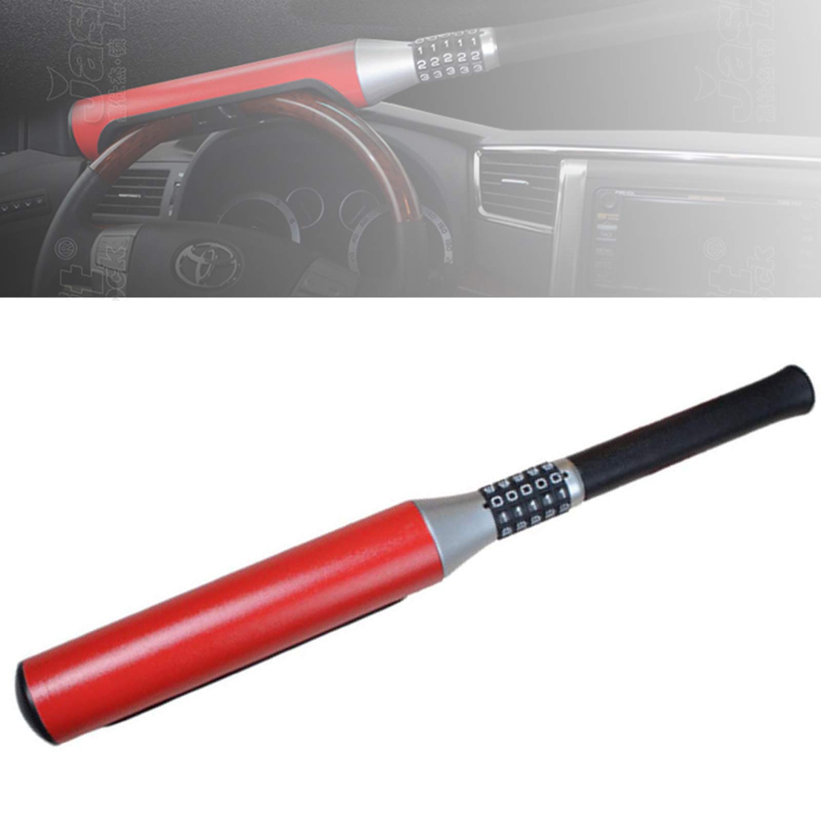 Universal Steering Wheel Lock - Heavy Duty Anti-Theft Vehicle Security Device with Rotary Adjustable 5-Digit Keyless Combination Lock | Car Security Accessory for Parking Safety & Theft Prevention