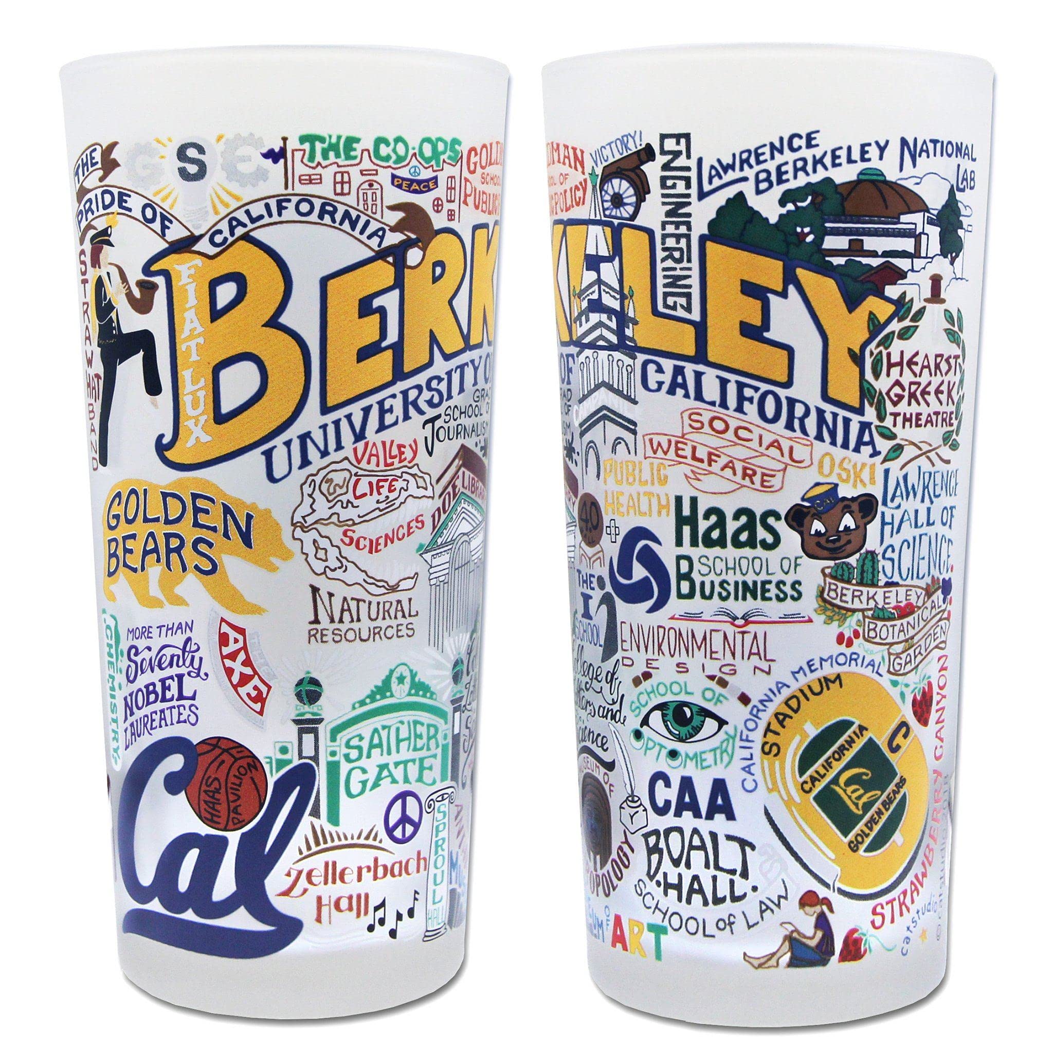 UC Berkeley Glass Cup - 15oz Dishwasher Safe Tumbler for UCB Alumni & Fans, Catstudio Drinking Glass for Kitchen, Office & Home Decor