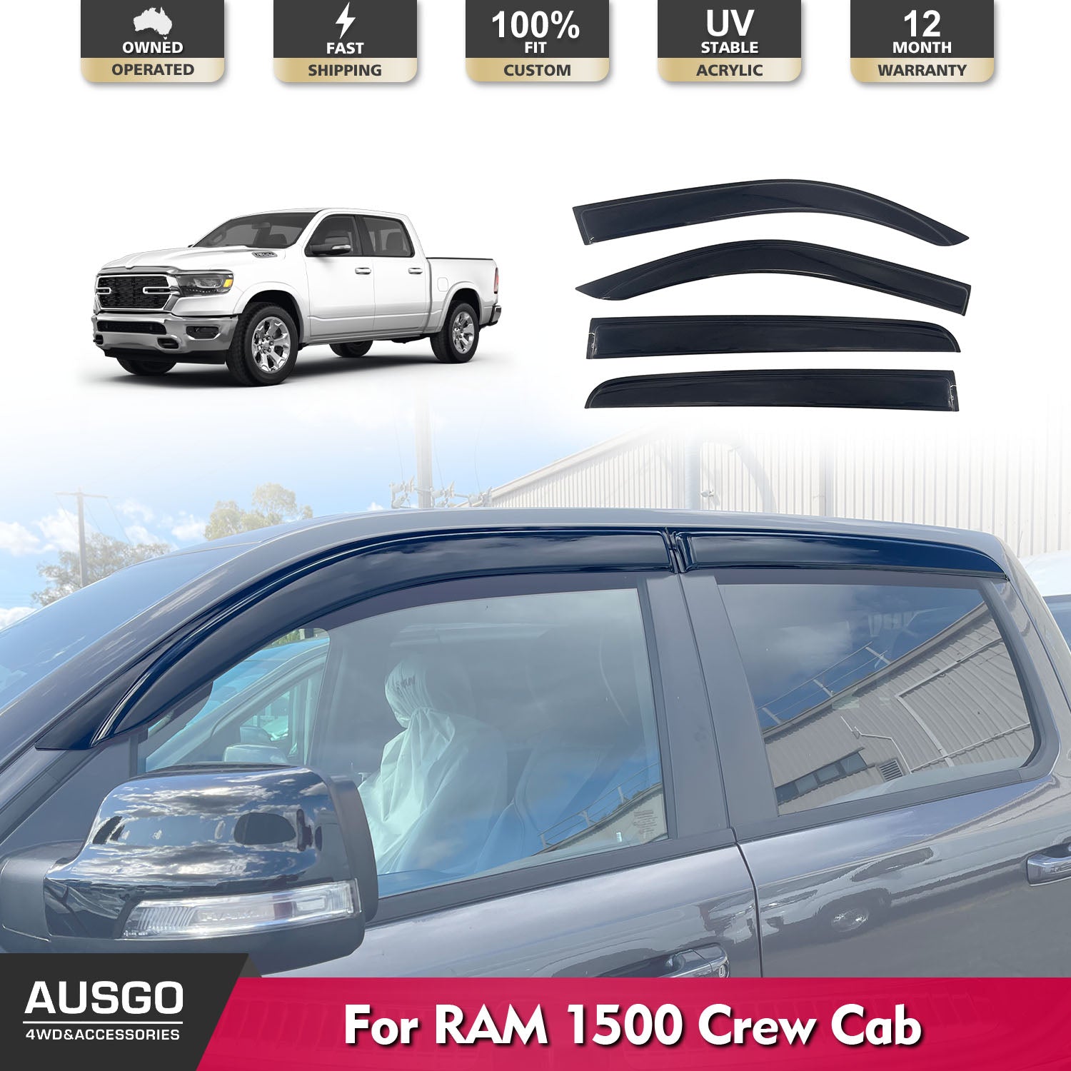 Premium Weather Shields for RAM 1500 DT Series Crew Cab (2020-Present) - Durable Rain Guards & Window Deflectors for All-Weather Protection & Style Enhancement