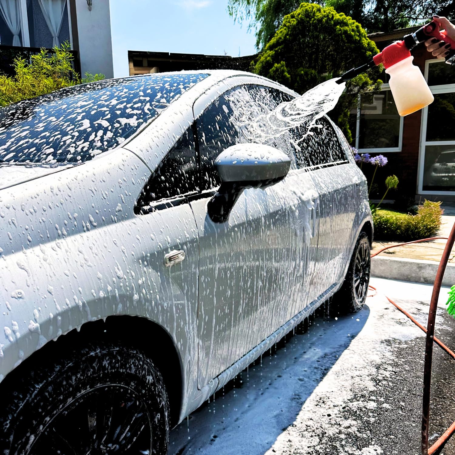 Premium Car Wash Foam Cannon & Microfiber Mitt Kit - High Pressure Foam Sprayer with Garden Hose Attachment - Auto Detailing Accessories for Deep Cleaning - Perfect for Sedans, SUVs, Trucks & Motorcycles (Blue)