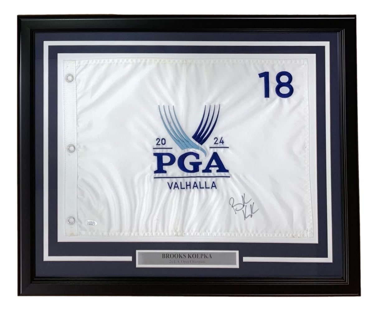 Brooks Koepka Autographed 2024 PGA Championship Golf Flag with JSA COA - Framed Memorabilia for Golf Fans & Collectors - Perfect for Man Cave, Sports Room, or Office Decor